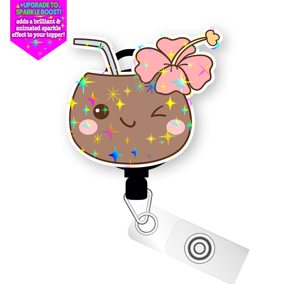Flamazing Flamingo Pop Topper Swapfinity Retractable ID Badge Reel - - Topperswap