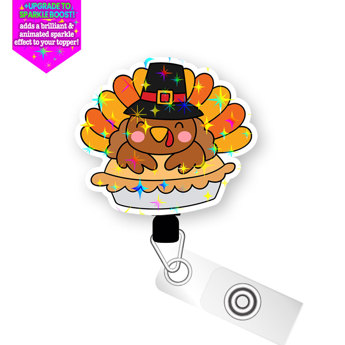 Pumpkin Pie Turkey Pop Topper Swapfinity Retractable ID Badge Reel - - Topperswap