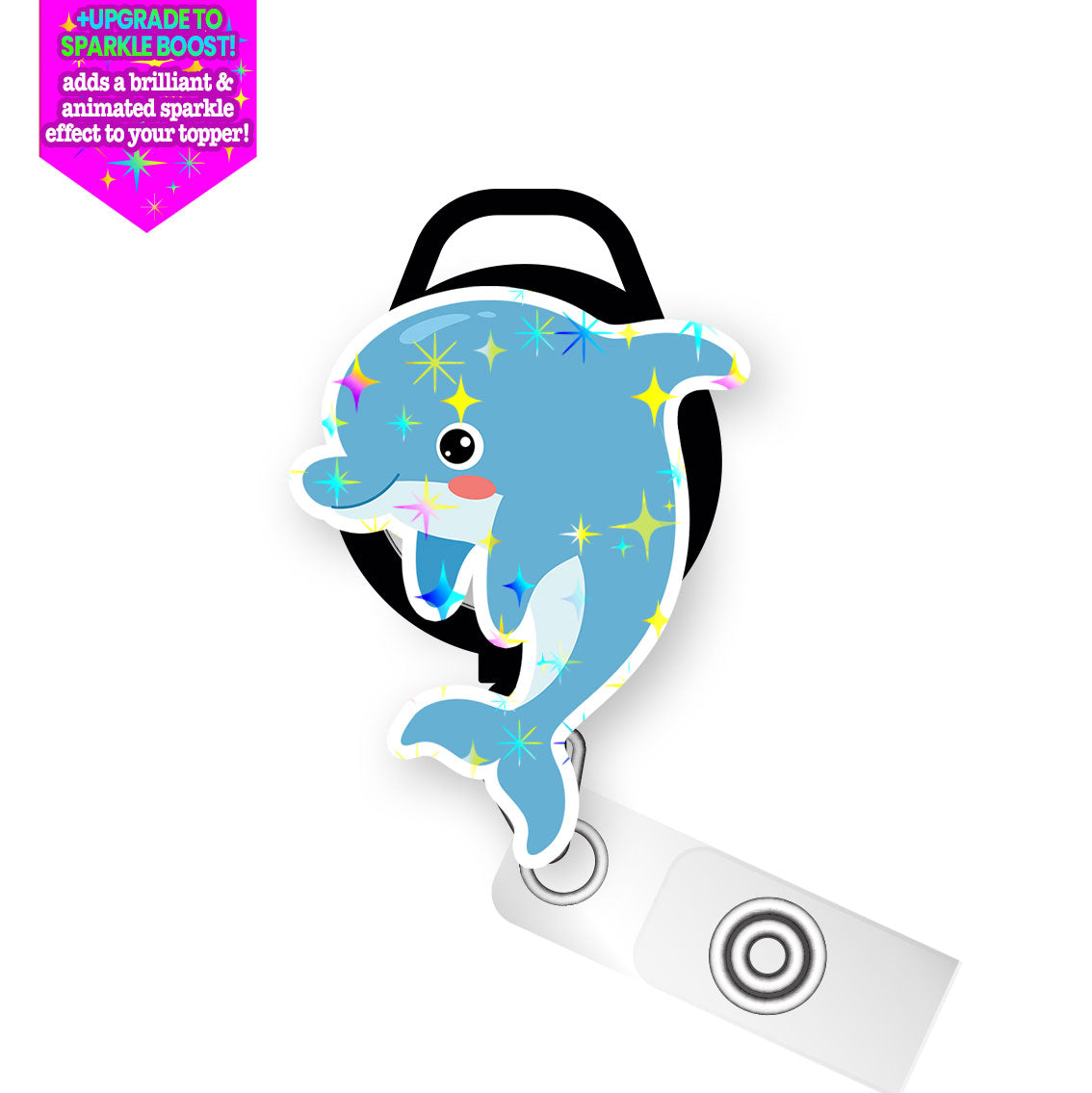 Dapper Dolphin Pop Topper Swapfinity Retractable ID Badge Reel - - Topperswap
