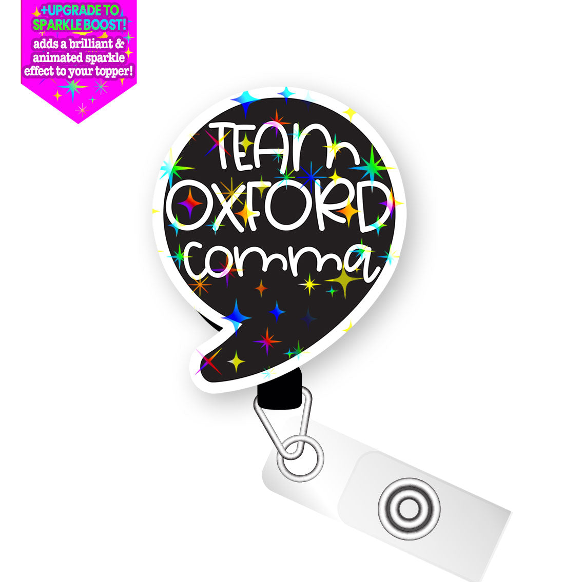Oxford Comma Enthusiast Pop Topper Swapfinity Retractable ID Badge Reel - - Topperswap