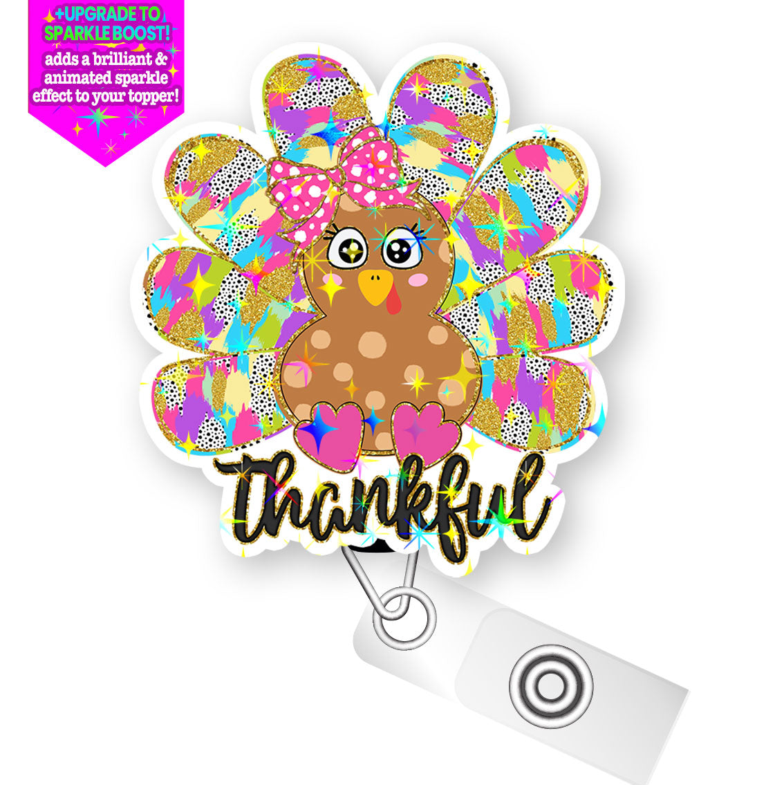 Thankful Turkey Cutie Pop Topper Swapfinity Retractable ID Badge Reel - - Topperswap