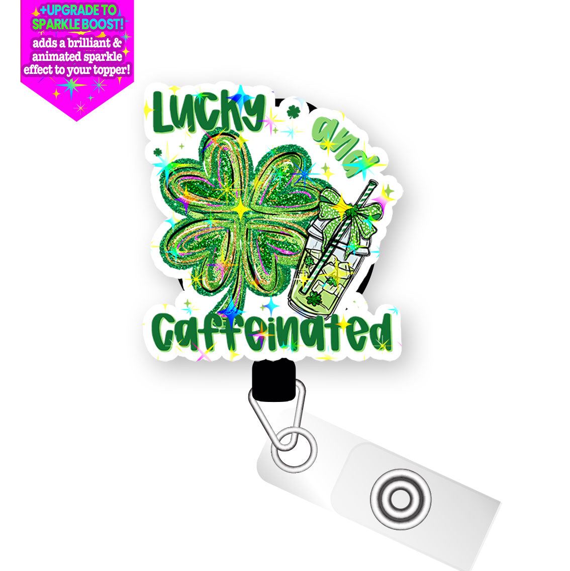 Lucky & Caffeinated Pop Topper Swapfinity Retractable ID Badge Reel - - Topperswap