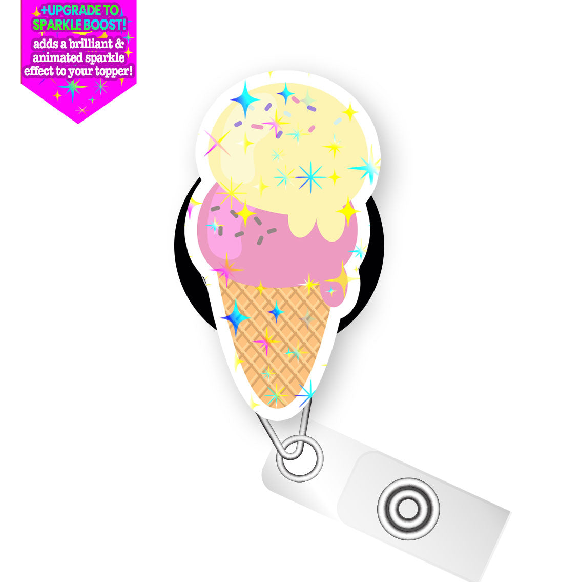 Double Scoop Delight Ice Cream Pop Topper Swapfinity Retractable ID Badge Reel - - Topperswap