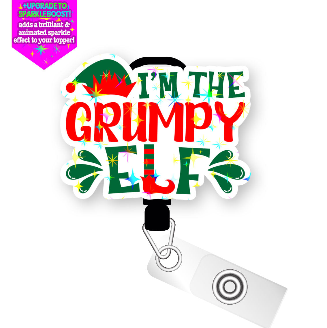 I'm The Grumpy Elf Pop Topper Swapfinity Retractable ID Badge Reel - - Topperswap