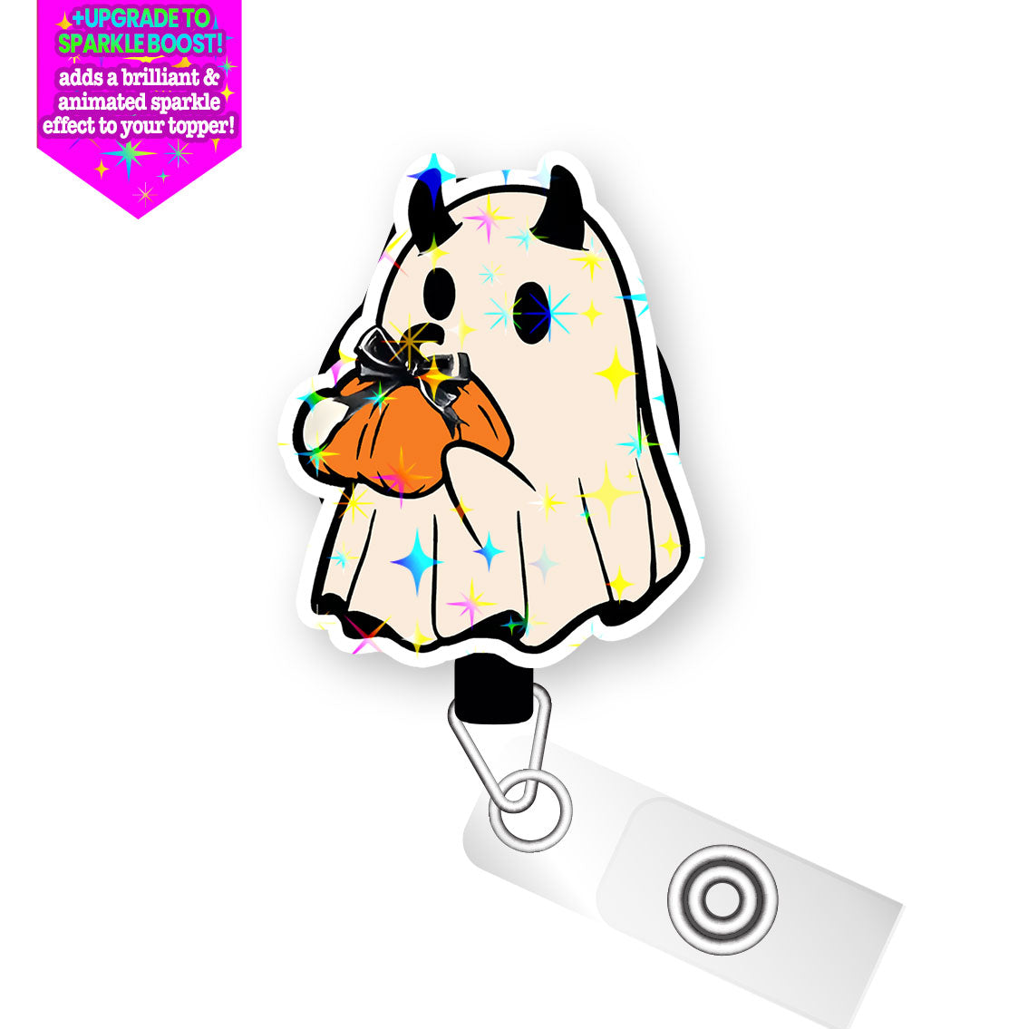 Pumpkin Treat Ghost Pop Topper Swapfinity Retractable ID Badge Reel - - Topperswap