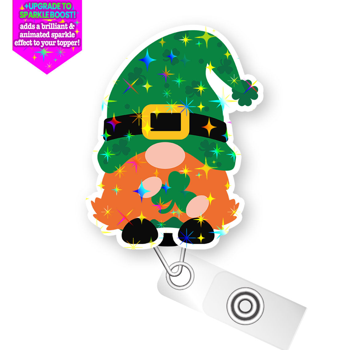 Happy St. Patrick’s Gnome Shamrock Pop Topper Swapfinity Retractable ID Badge Reel - - Topperswap
