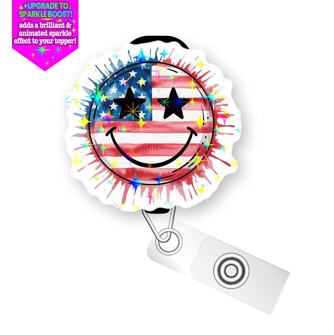 Star-Spangled Splash Pop Topper Swapfinity Retractable ID Badge Reel - - Topperswap