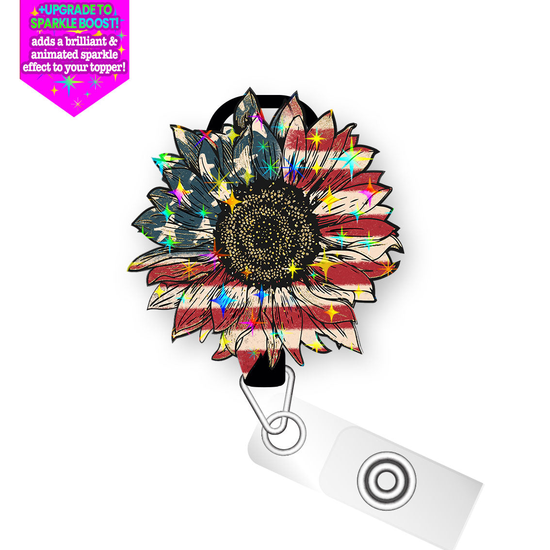 Patriotic Flower Pop Topper Swapfinity Retractable ID Badge Reel - - Topperswap