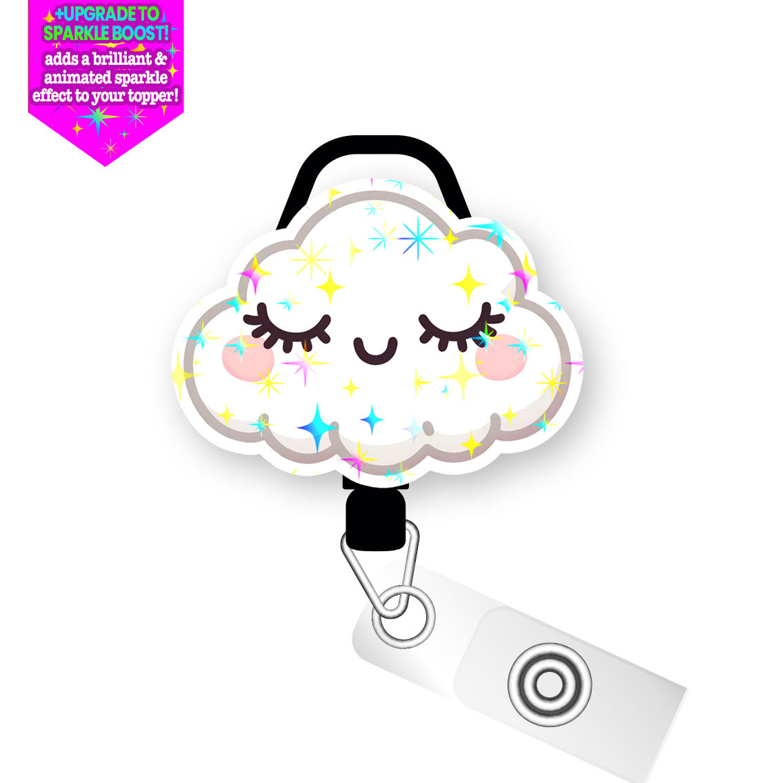 White Cloud Pop Topper Swapfinity Retractable ID Badge Reel - - Topperswap