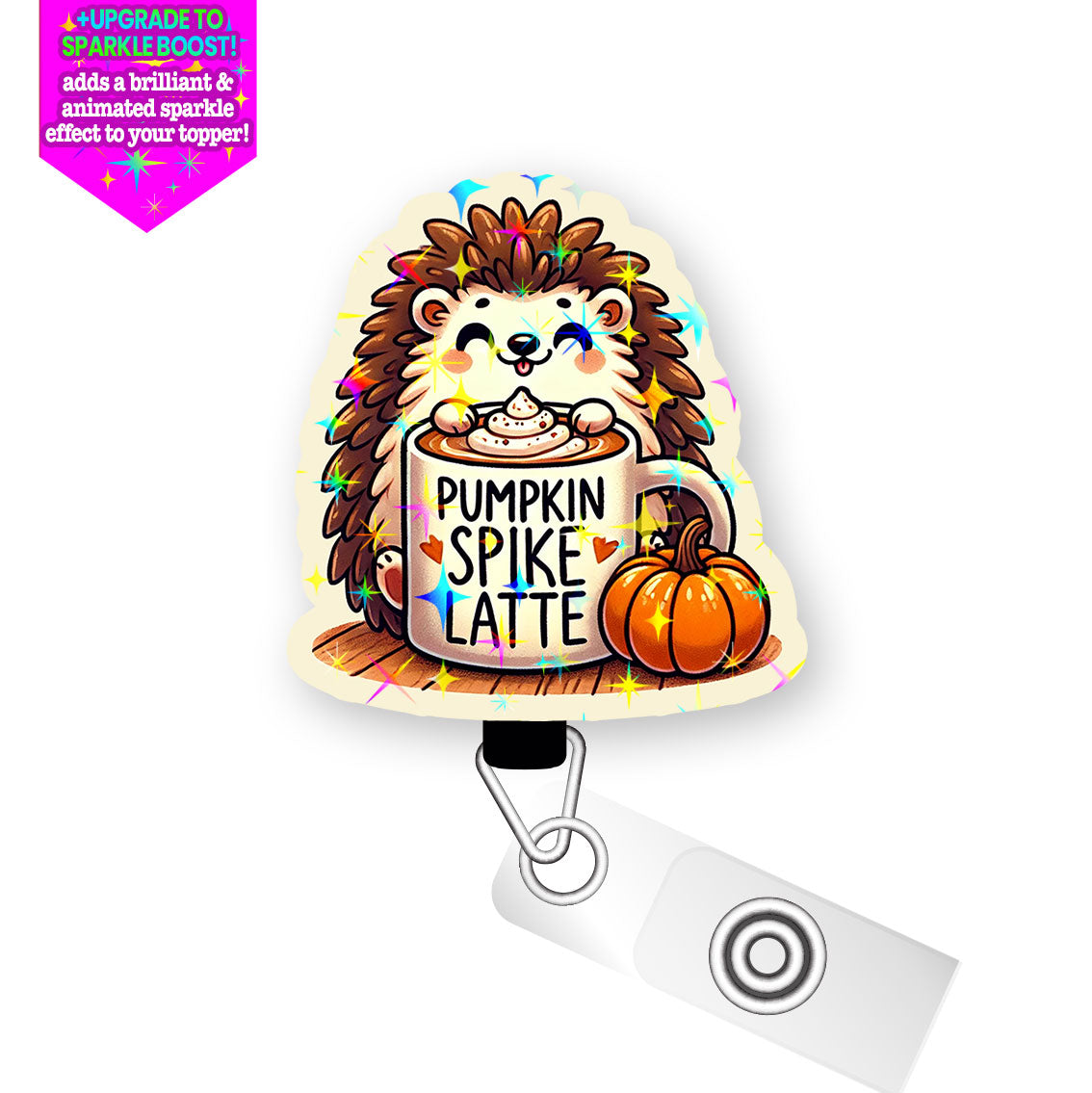 Pumpkin Spike Latte Pop Topper Swapfinity Retractable ID Badge Reel - - Topperswap