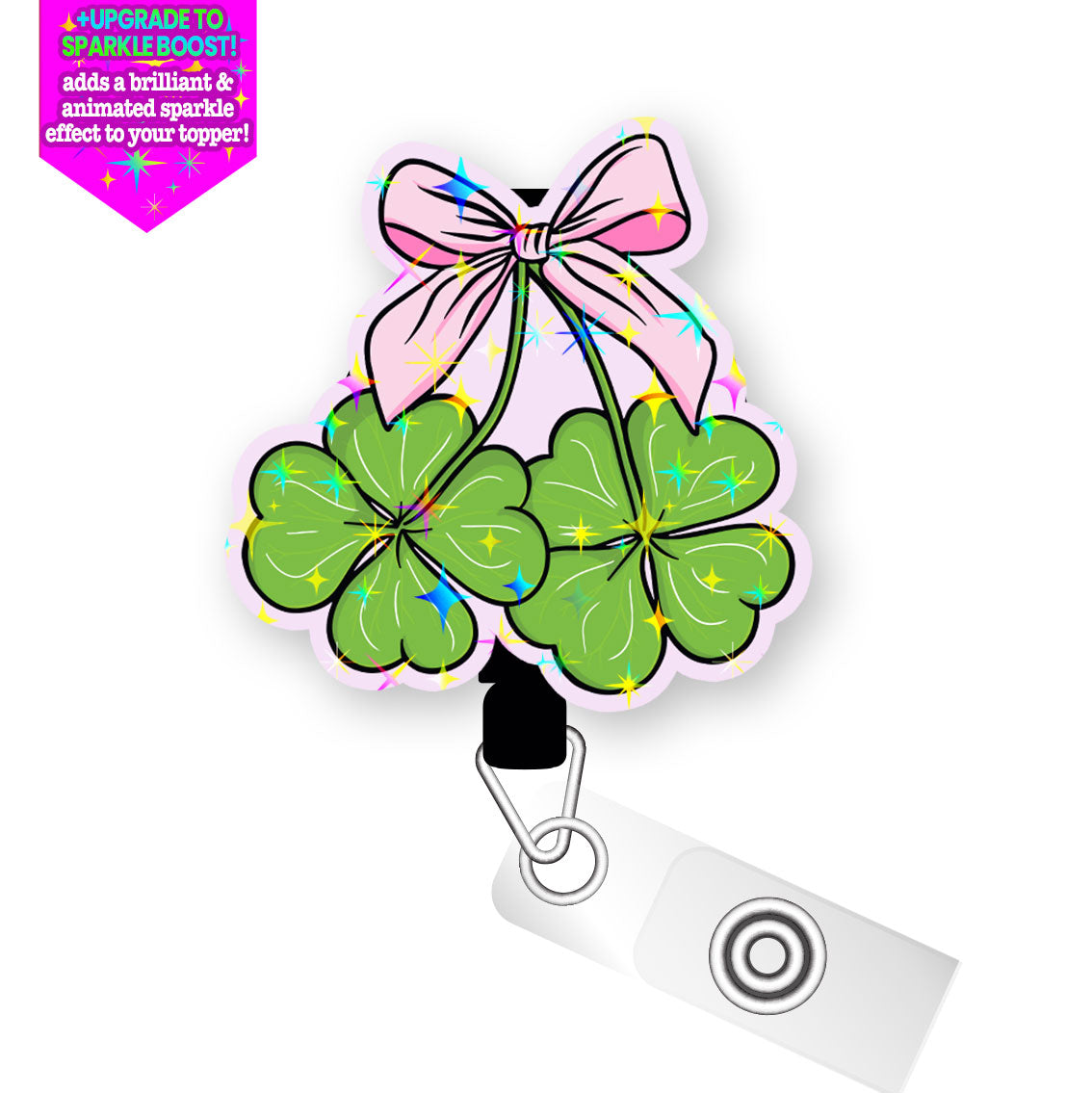 Shamrock Bow Pop Topper Swapfinity Retractable ID Badge Reel - - Topperswap
