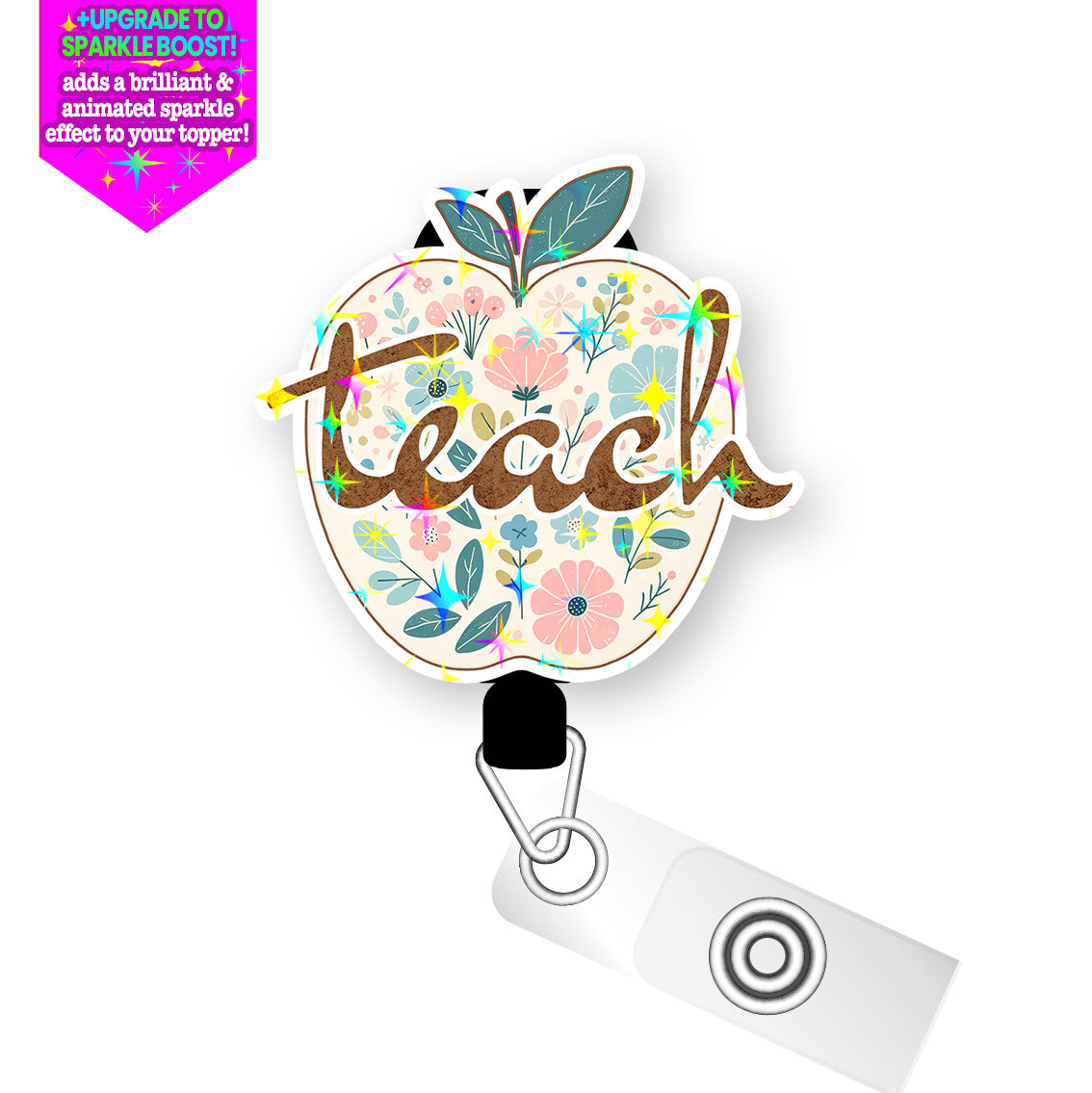Floral Teach Pop Topper Swapfinity Retractable ID Badge Reel - - Topperswap