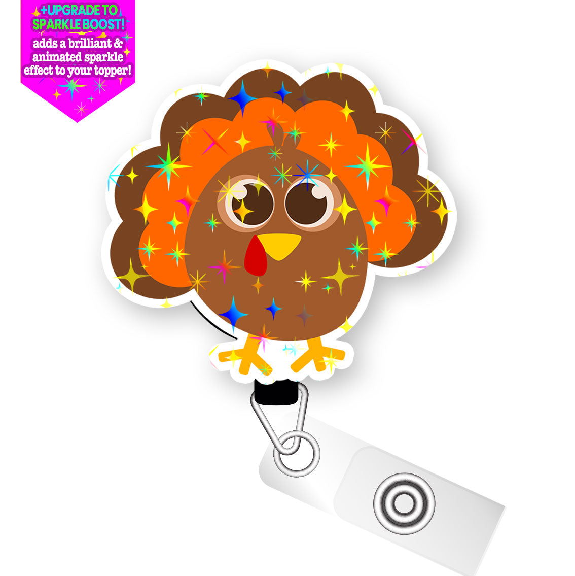 Turkey Time Cutie Pop Topper Swapfinity Retractable ID Badge Reel - - Topperswap