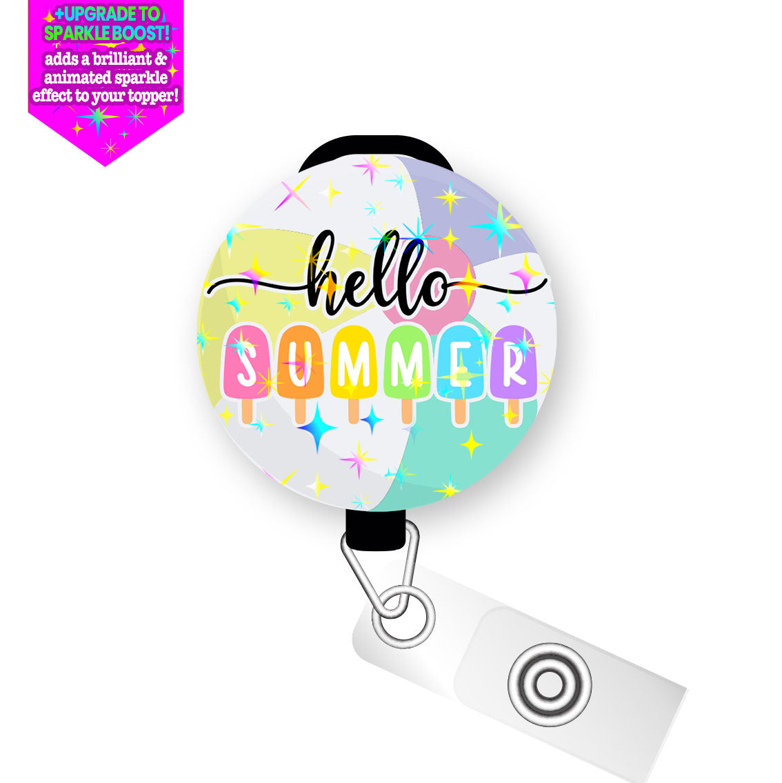 Hello Summer Pop Pop Topper Swapfinity Retractable ID Badge Reel - - Topperswap