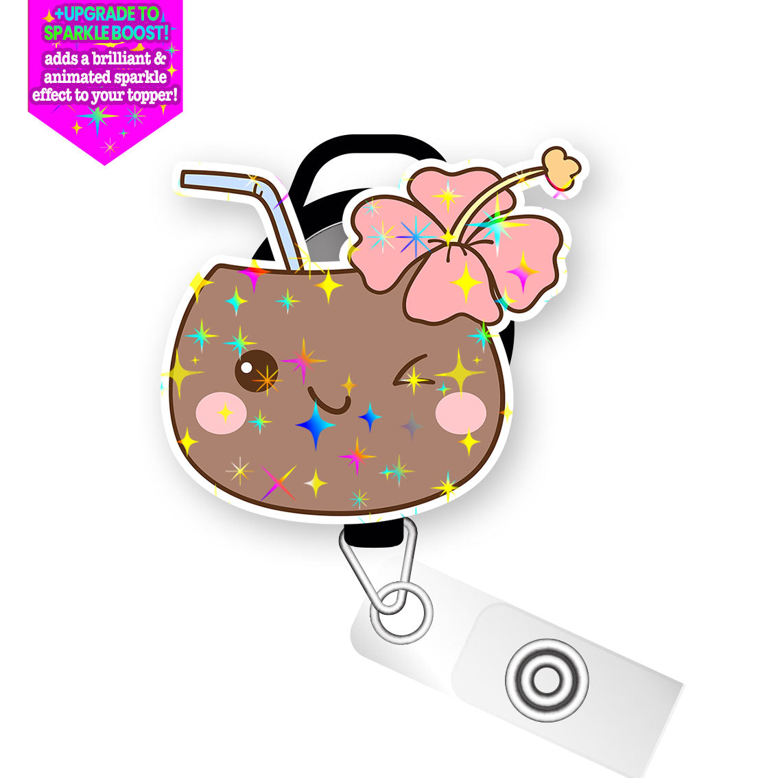 Winking Coconut Pop Topper Swapfinity Retractable ID Badge Reel - - Topperswap