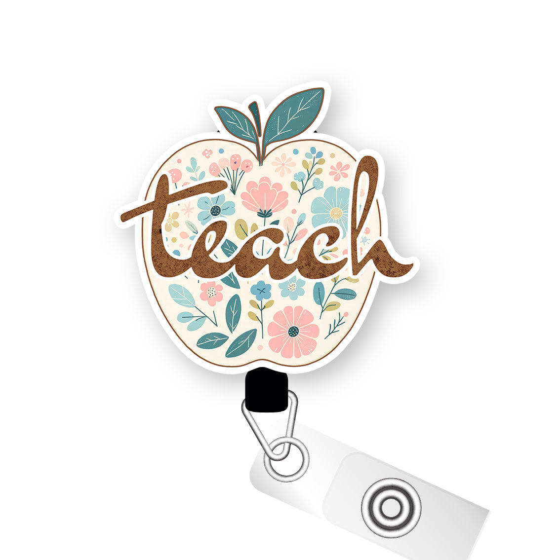 Floral Teach Pop Topper Swapfinity Retractable ID Badge Reel - - Topperswap
