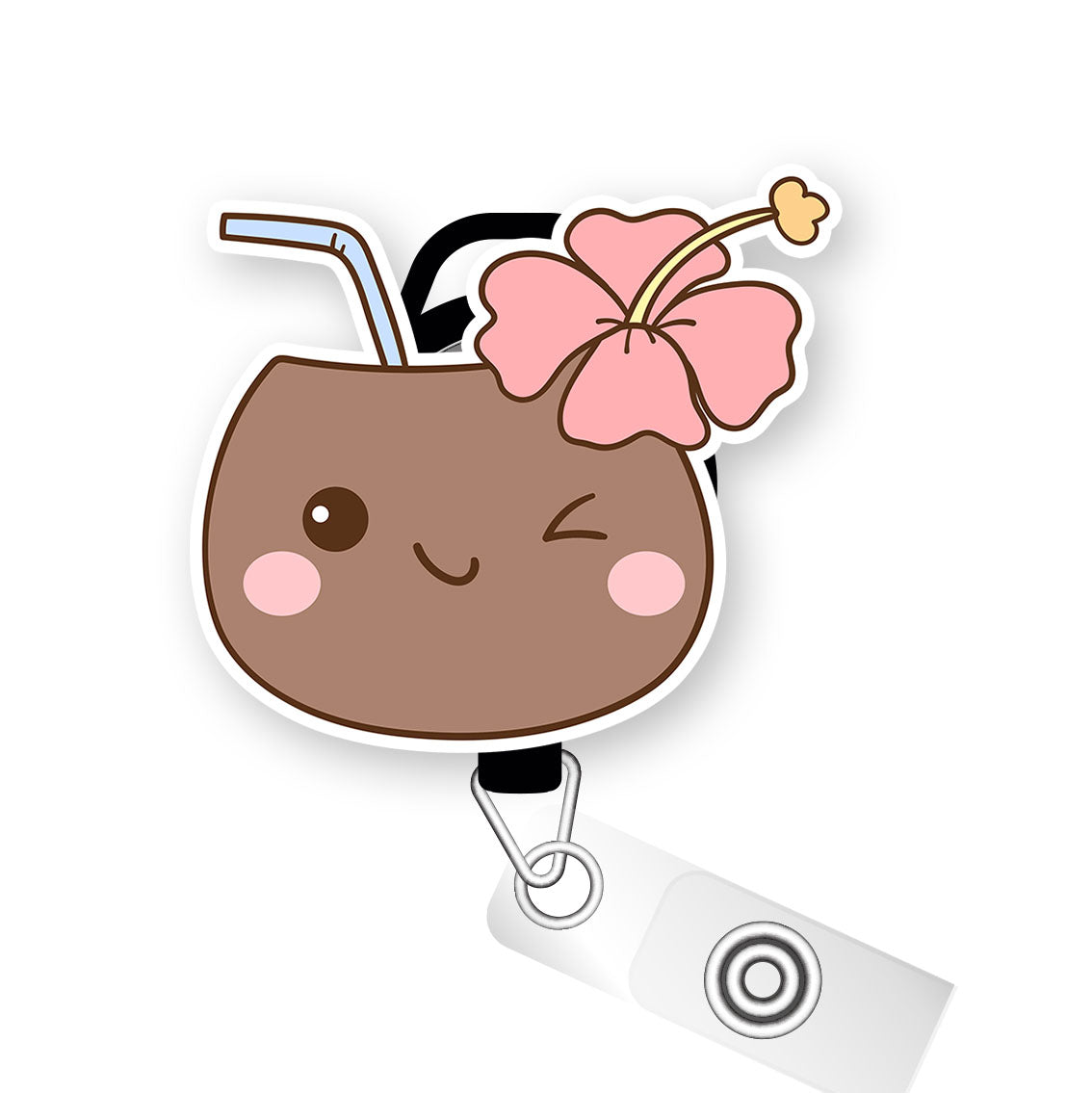 Winking Coconut Pop Topper Swapfinity Retractable ID Badge Reel - - Topperswap