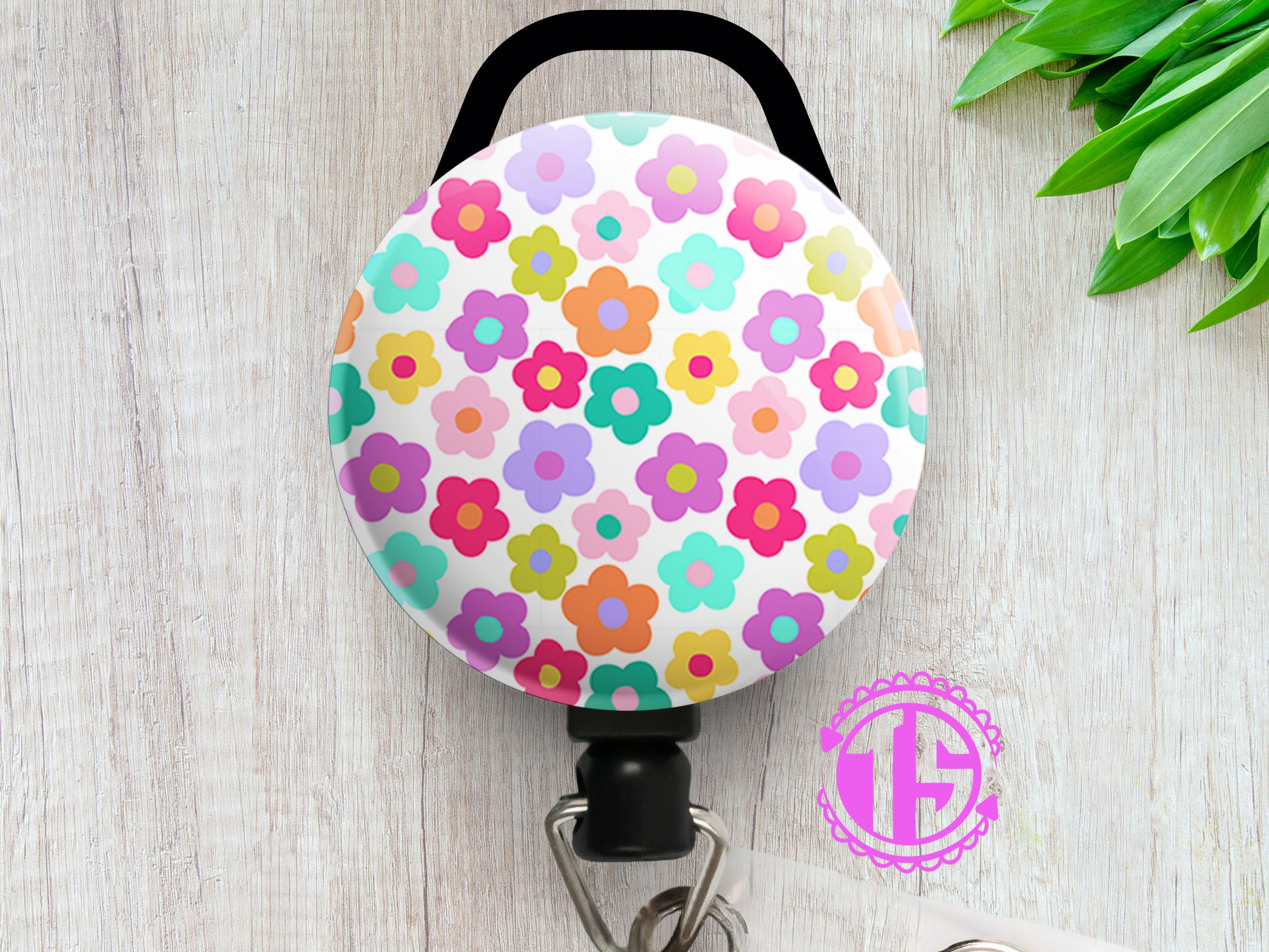 Retro Floral Pattern Swapfinity Retractable ID Badge Reel - - Topperswap