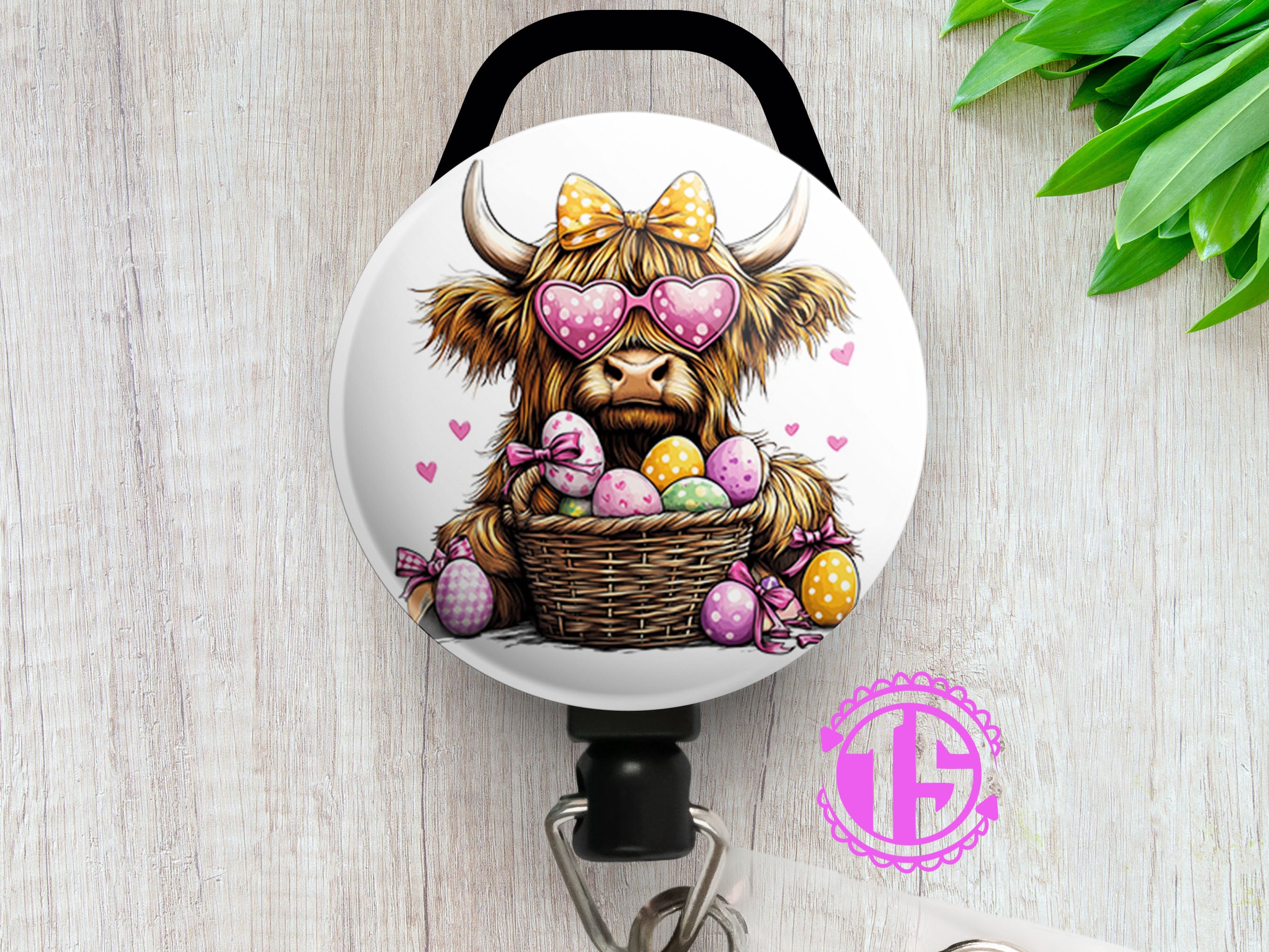 Easter Highland Cow Swapfinity Retractable ID Badge Reel - - Topperswap