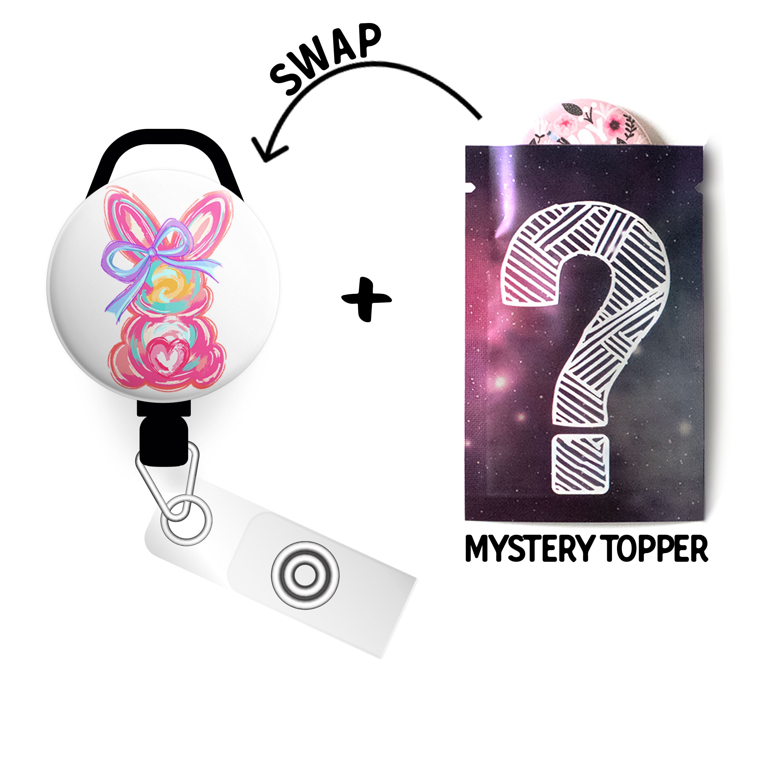 Easter Bunny Swirl Swapfinity Retractable ID Badge Reel - - Topperswap