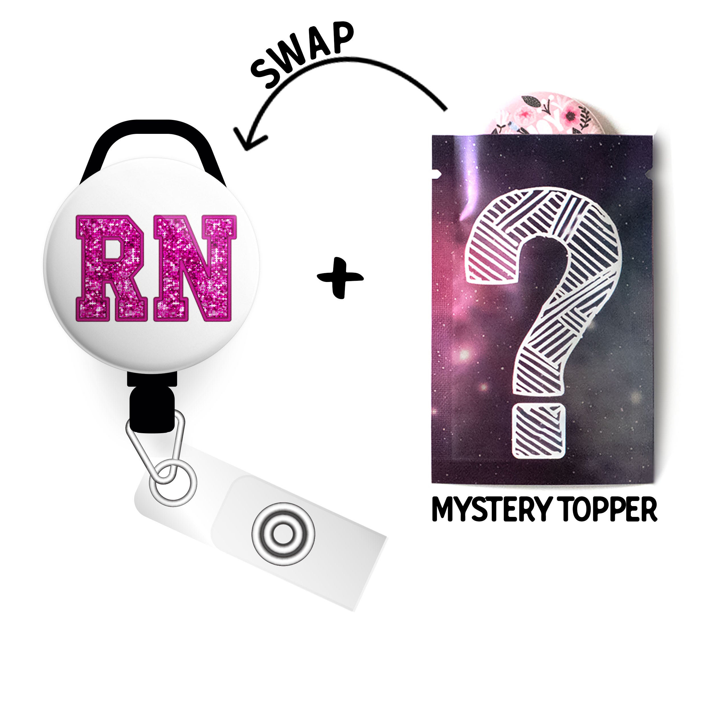 Glittering Pink RN Swapfinity Retractable ID Badge Reel - - Topperswap