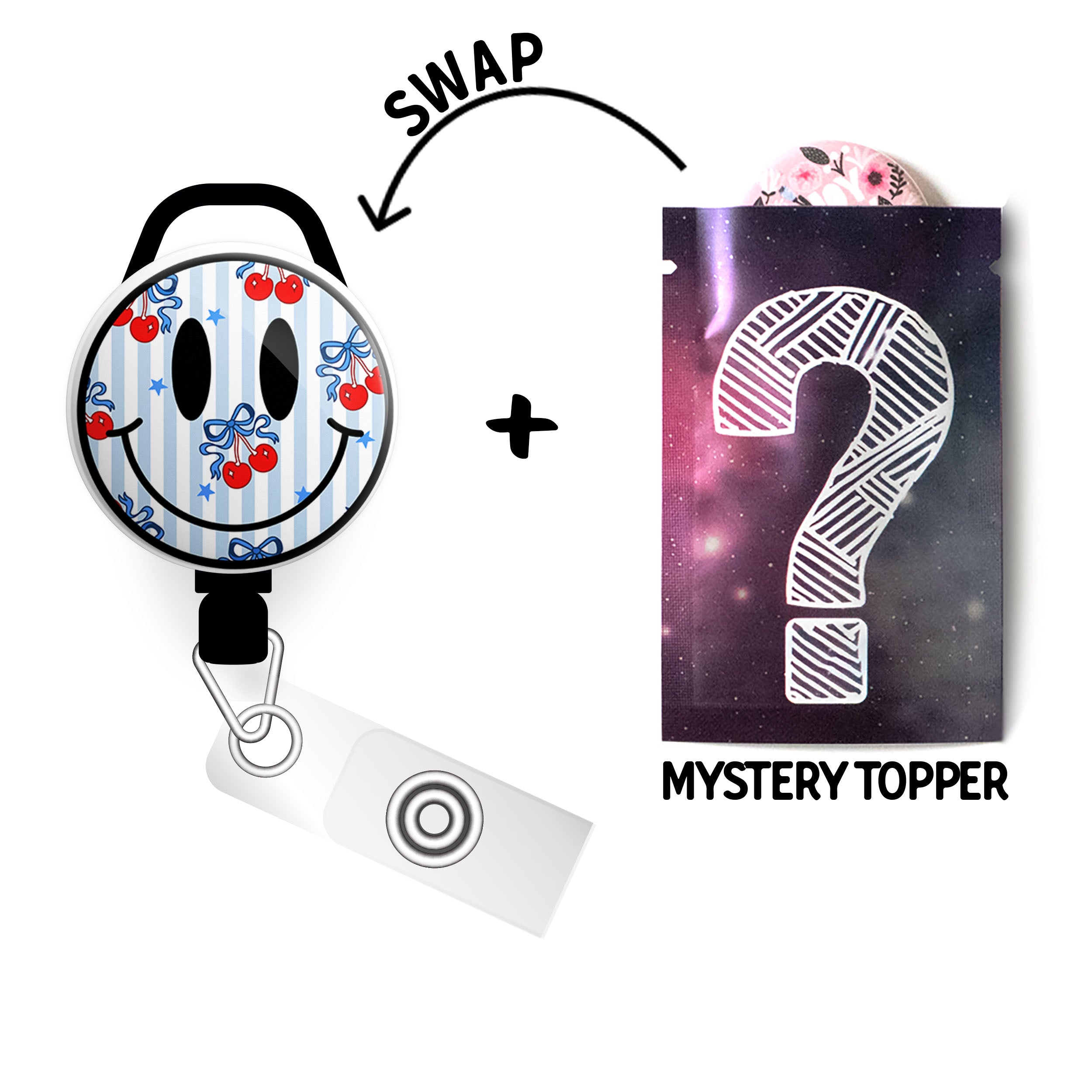 Cherry Bomb Smiley Swapfinity Retractable ID Badge Reel - - Topperswap