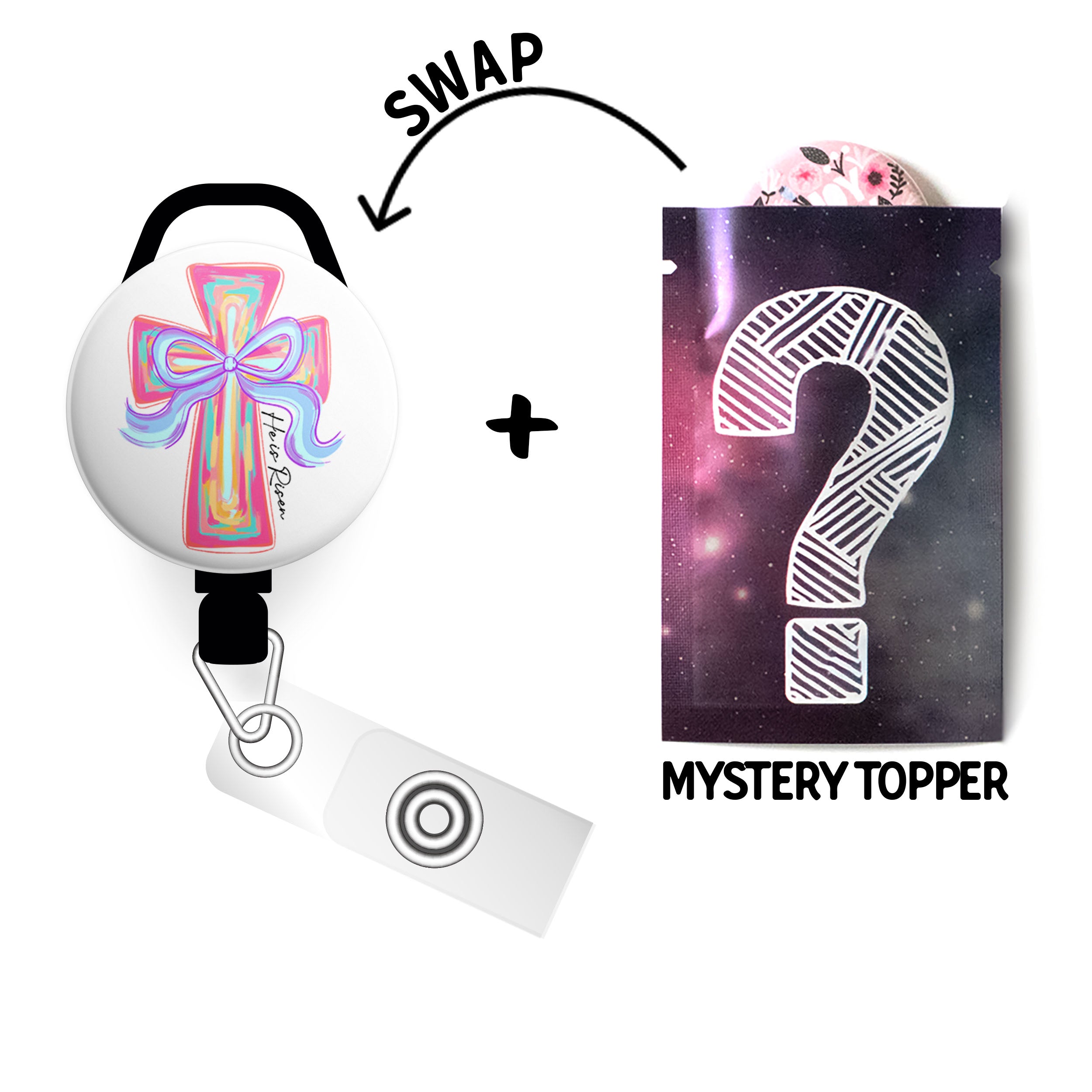 He Is Risen Watercolor Cross Swapfinity Retractable ID Badge Reel - - Topperswap