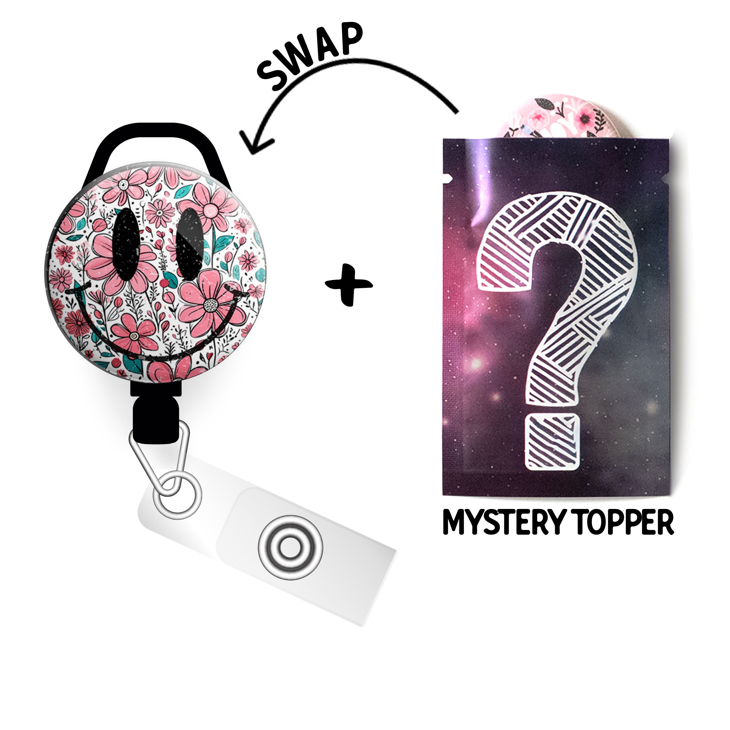 Floral Smiley Swapfinity Retractable ID Badge Reel - - Topperswap