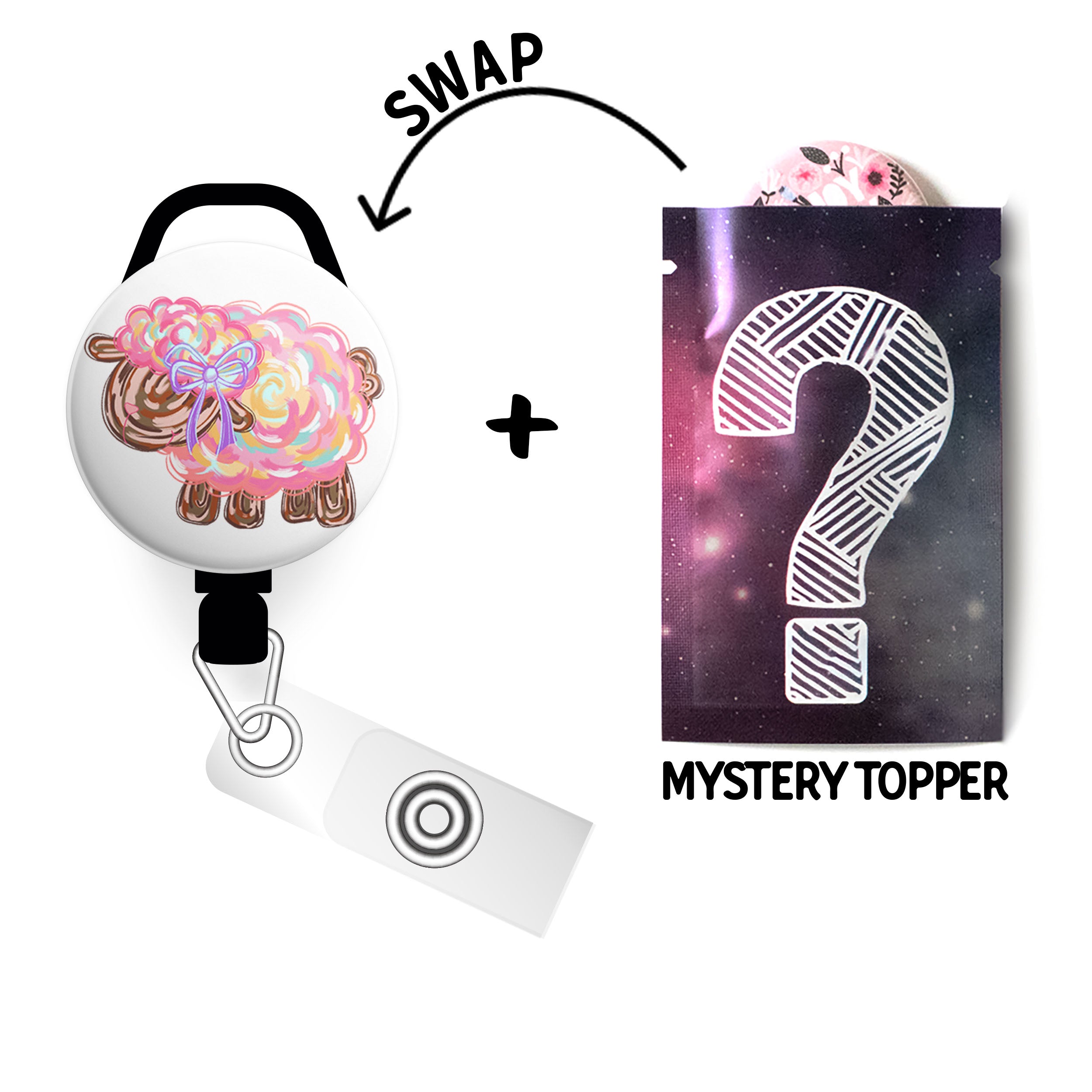 Pastel Swirl Sheep Swapfinity Retractable ID Badge Reel - - Topperswap