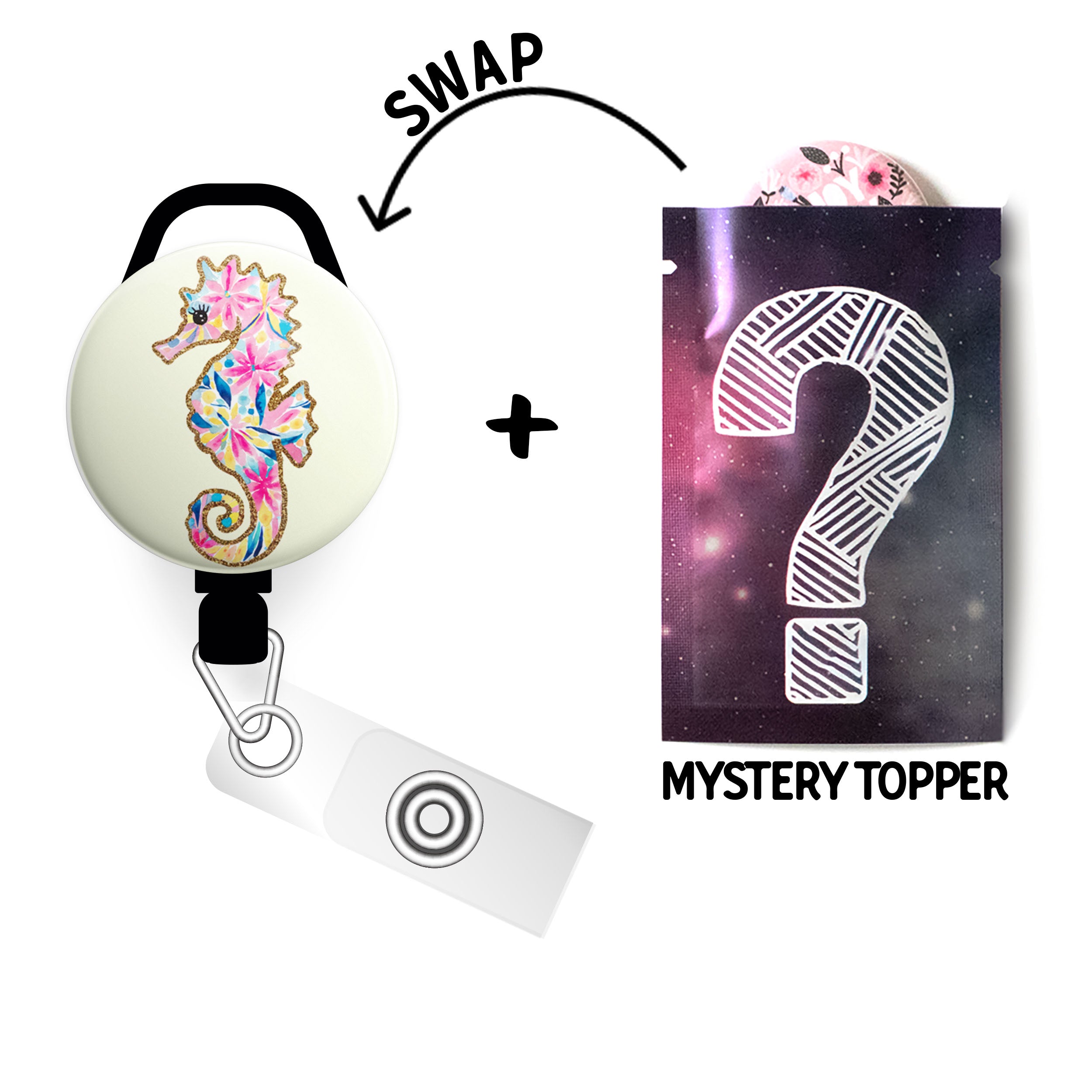 Sea You Sparkle Swapfinity Retractable ID Badge Reel - - Topperswap