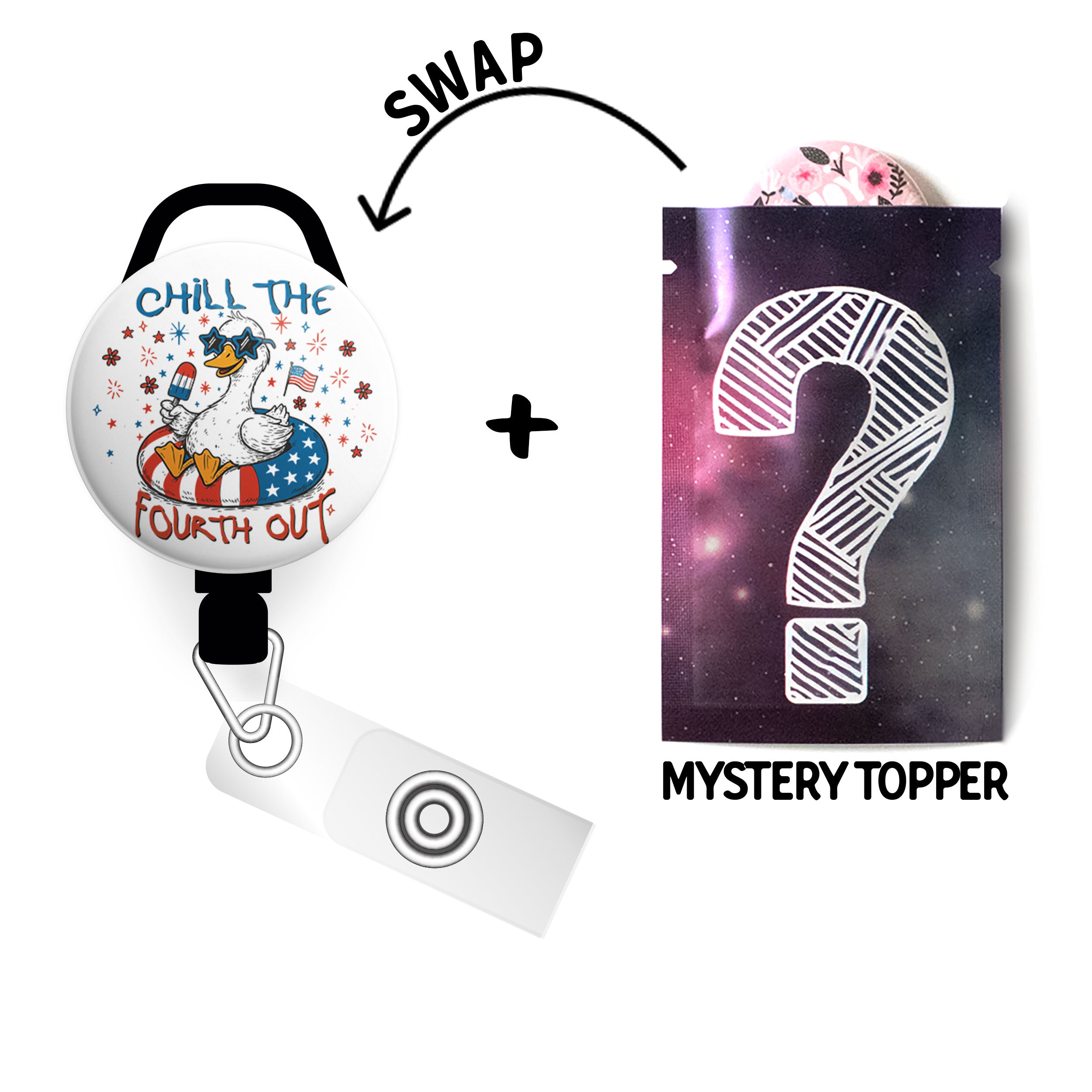 Chill the Fourth Out Swapfinity Retractable ID Badge Reel - Slide+Mystery Topper / Black - Topperswap