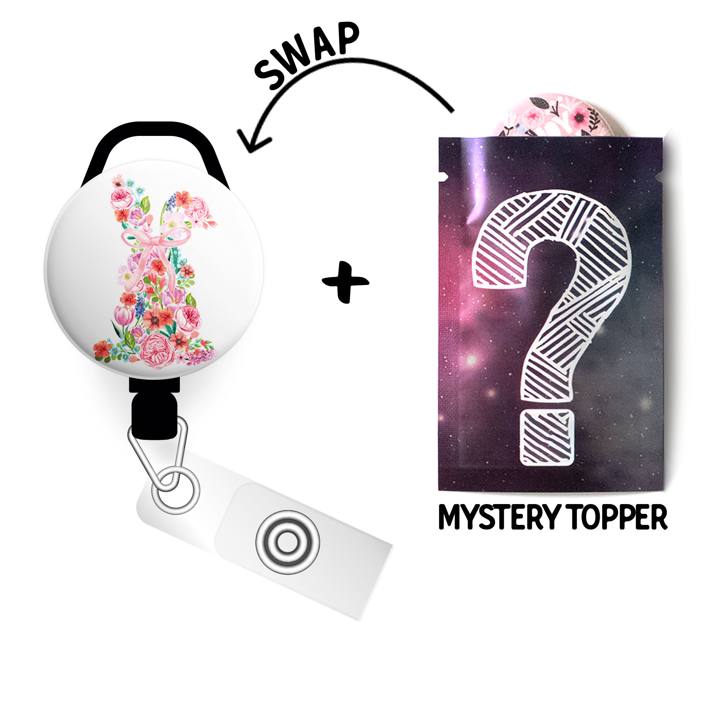 Spring Floral Bunny Swapfinity Retractable ID Badge Reel - - Topperswap
