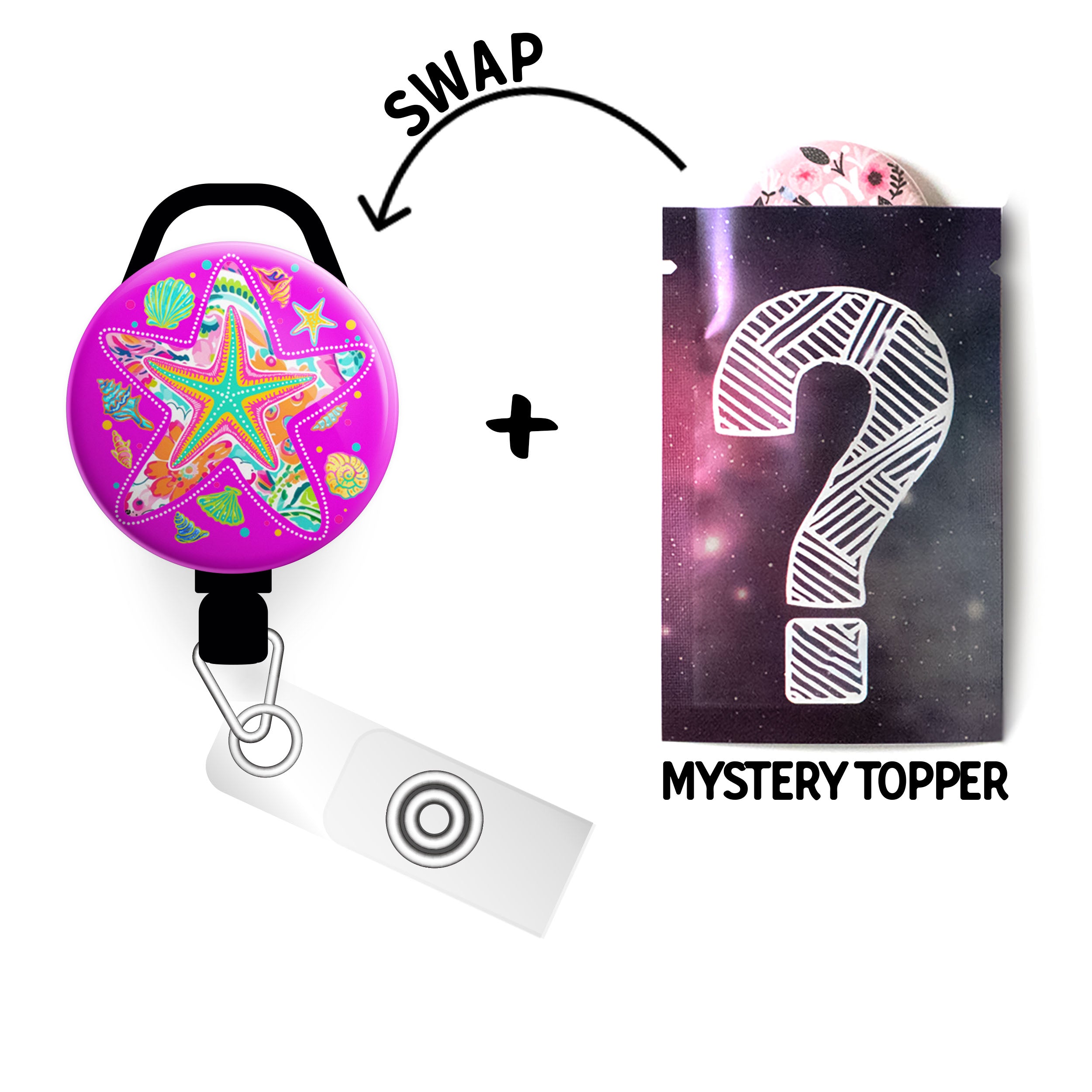 Starfish Splash Swapfinity Retractable ID Badge Reel - - Topperswap
