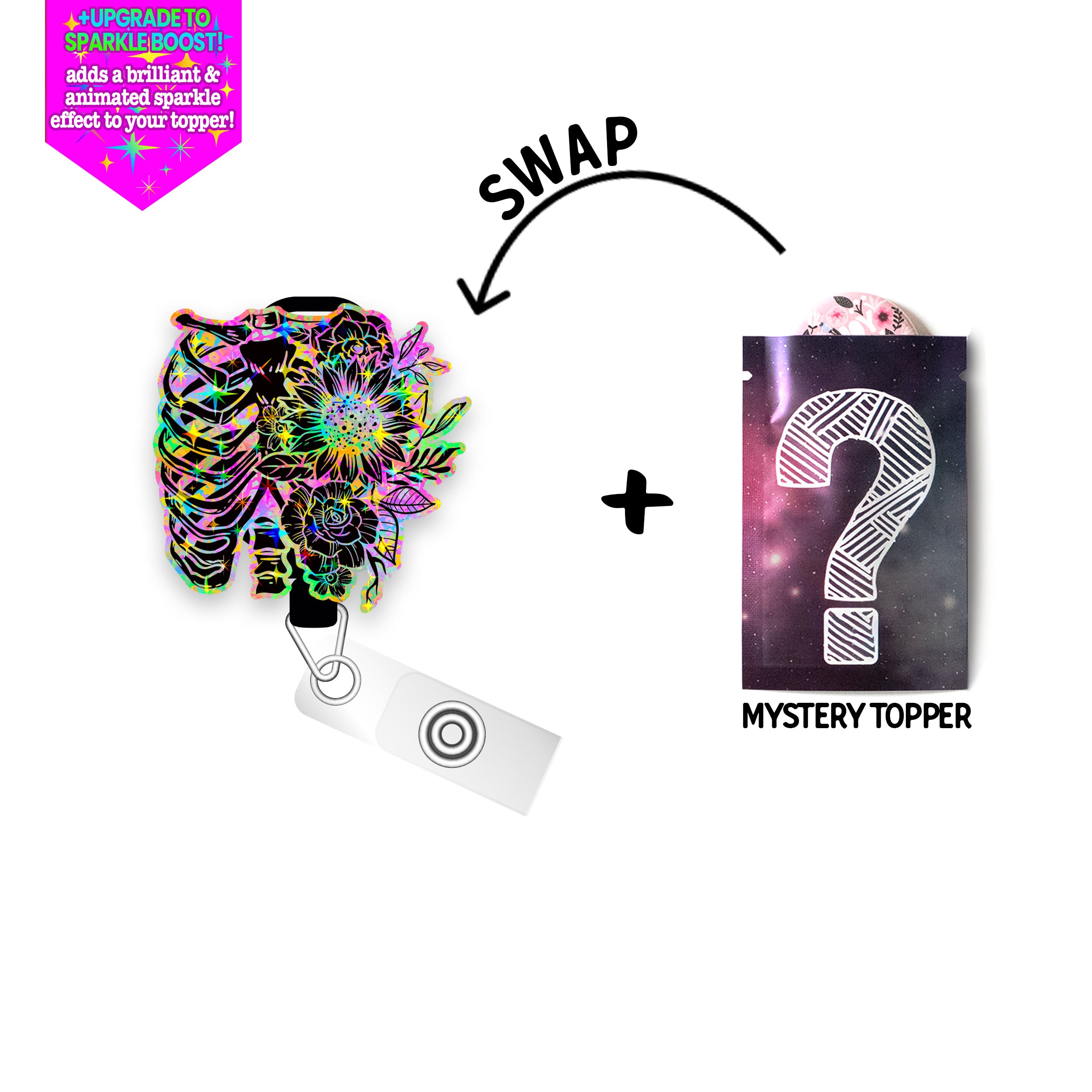 Neon X-Ray Floral Pop Topper Swapfinity Retractable ID Badge Reel - - Topperswap
