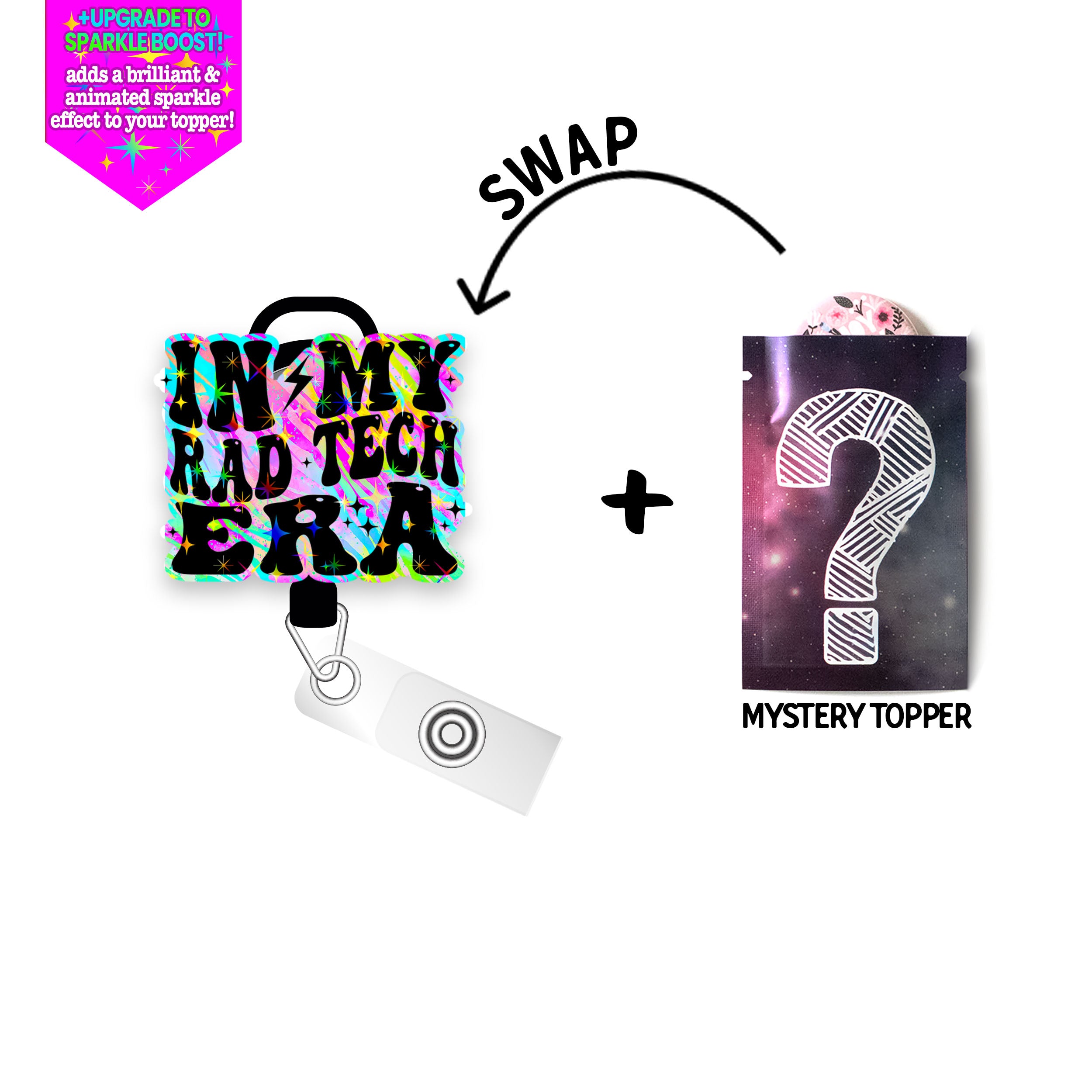 In My Rad Tech Era Pop Topper Swapfinity Retractable ID Badge Reel - - Topperswap