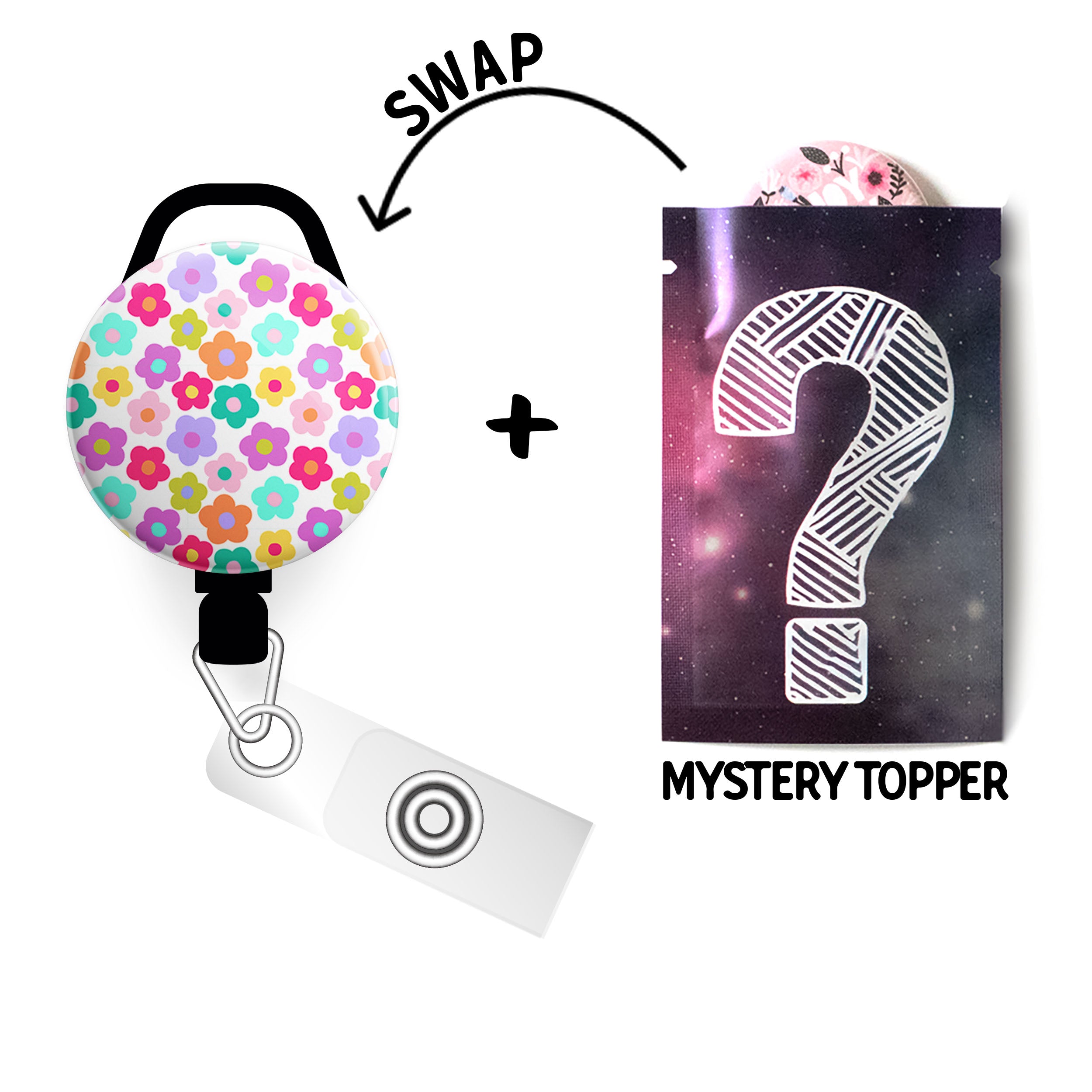 Retro Floral Pattern Swapfinity Retractable ID Badge Reel - - Topperswap
