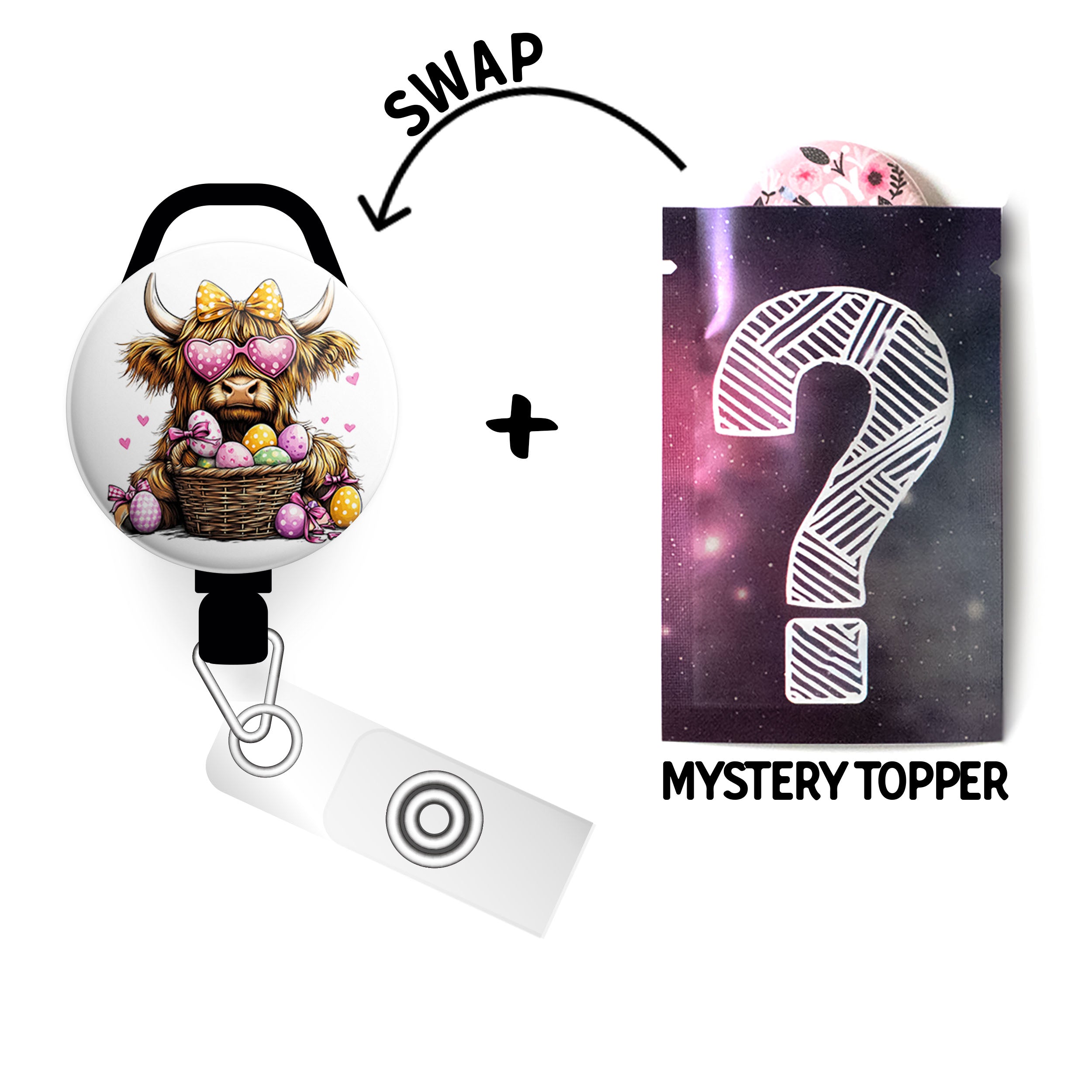 Easter Highland Cow Swapfinity Retractable ID Badge Reel - - Topperswap