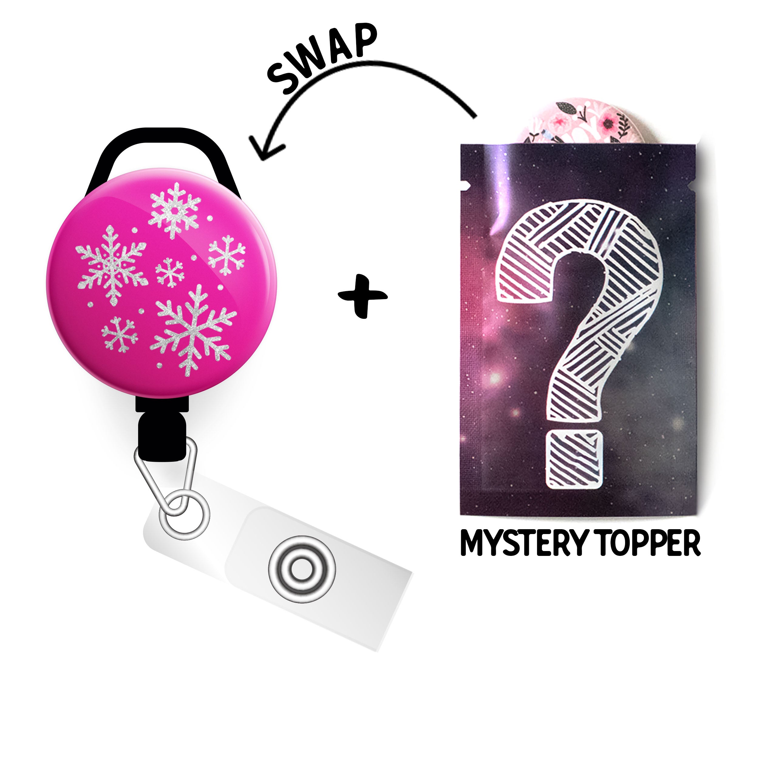 Pink Snowfall Simplicity Swapfinity Retractable ID Badge Reel - - Topperswap