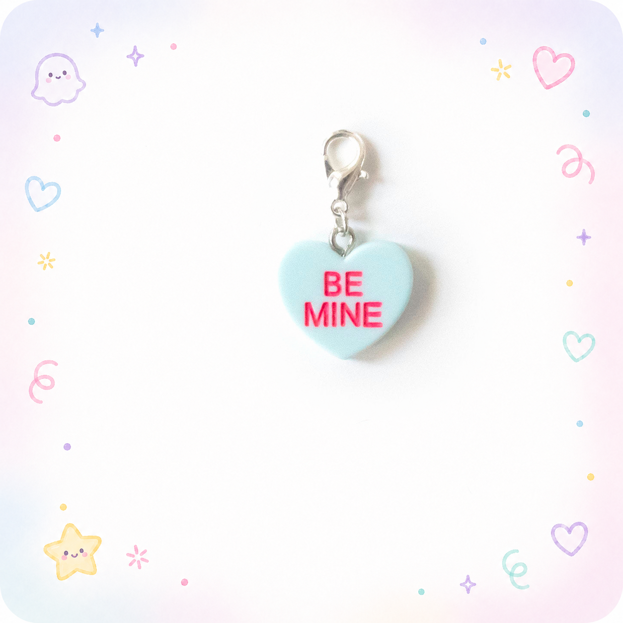 Be Mine Blue Candy Heart Charm Badge Reel Add-on - - Topperswap