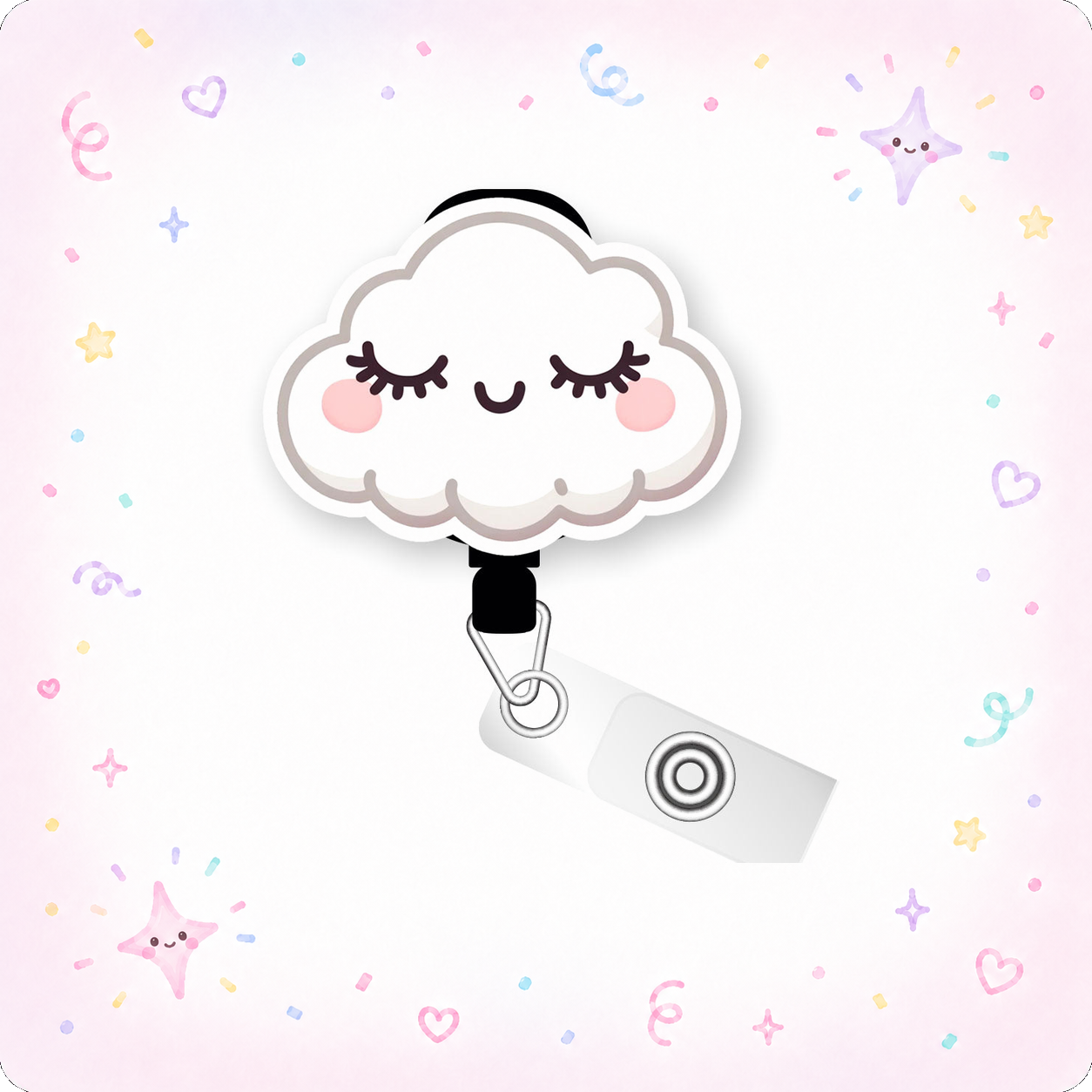 White Cloud Pop Topper Swapfinity Retractable ID Badge Reel - - Topperswap