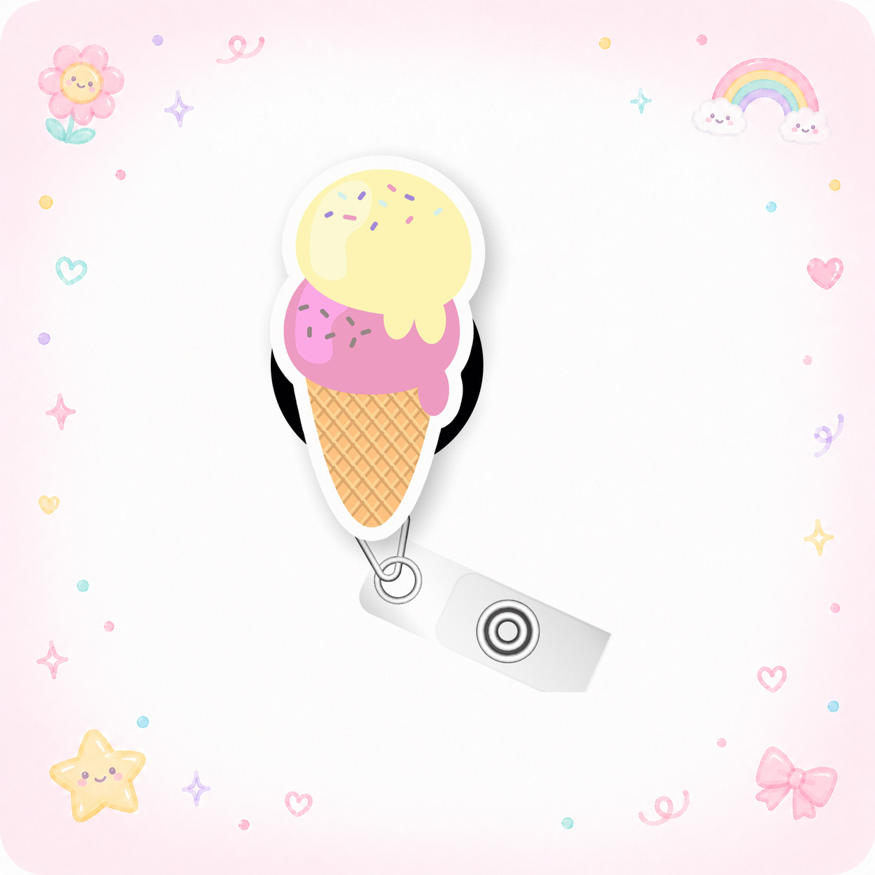 Double Scoop Delight Ice Cream Pop Topper Swapfinity Retractable ID Badge Reel - - Topperswap