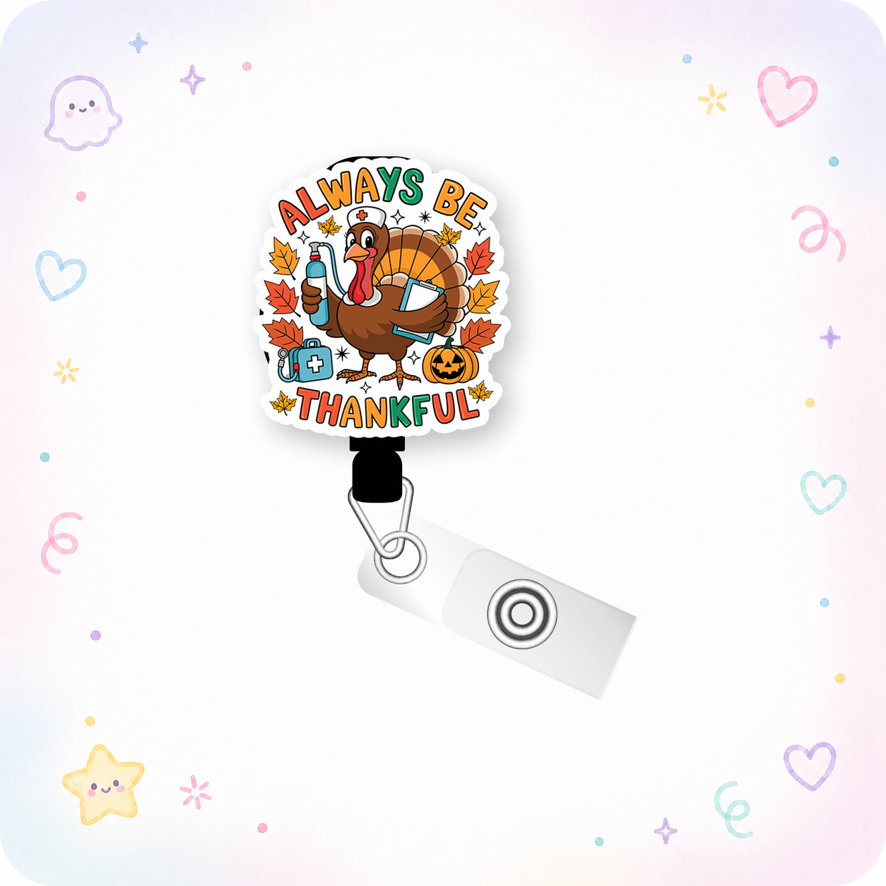 Always Be Thankful Nurse Pop Topper Swapfinity Retractable ID Badge Reel - - Topperswap