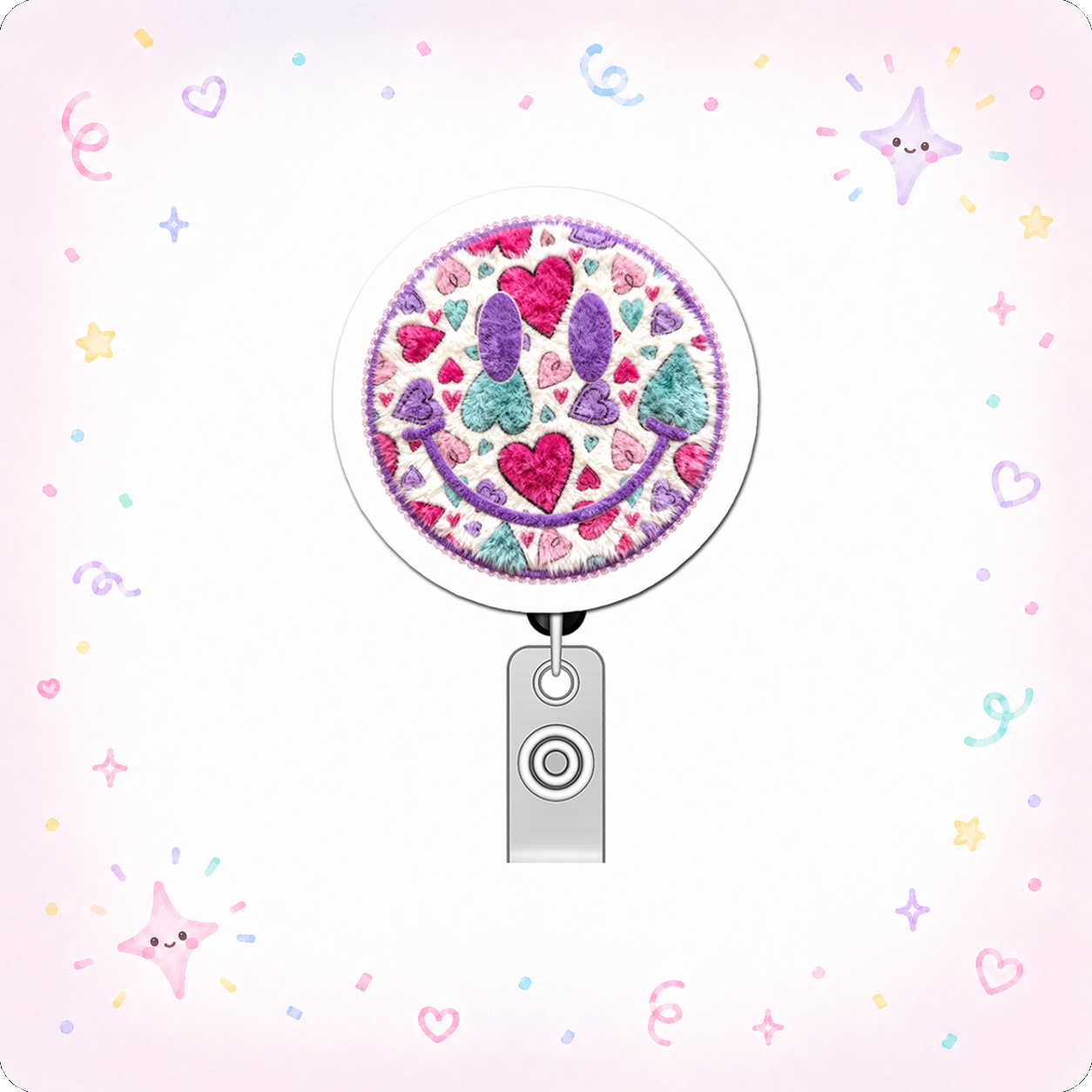 Smiley Heart Wizard Pop Topper Swapfinity Retractable ID Badge Reel - - Topperswap