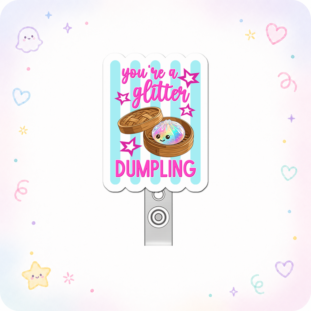Glitter Dumpling Diva Pop Topper Swapfinity Retractable ID Badge Reel - - Topperswap