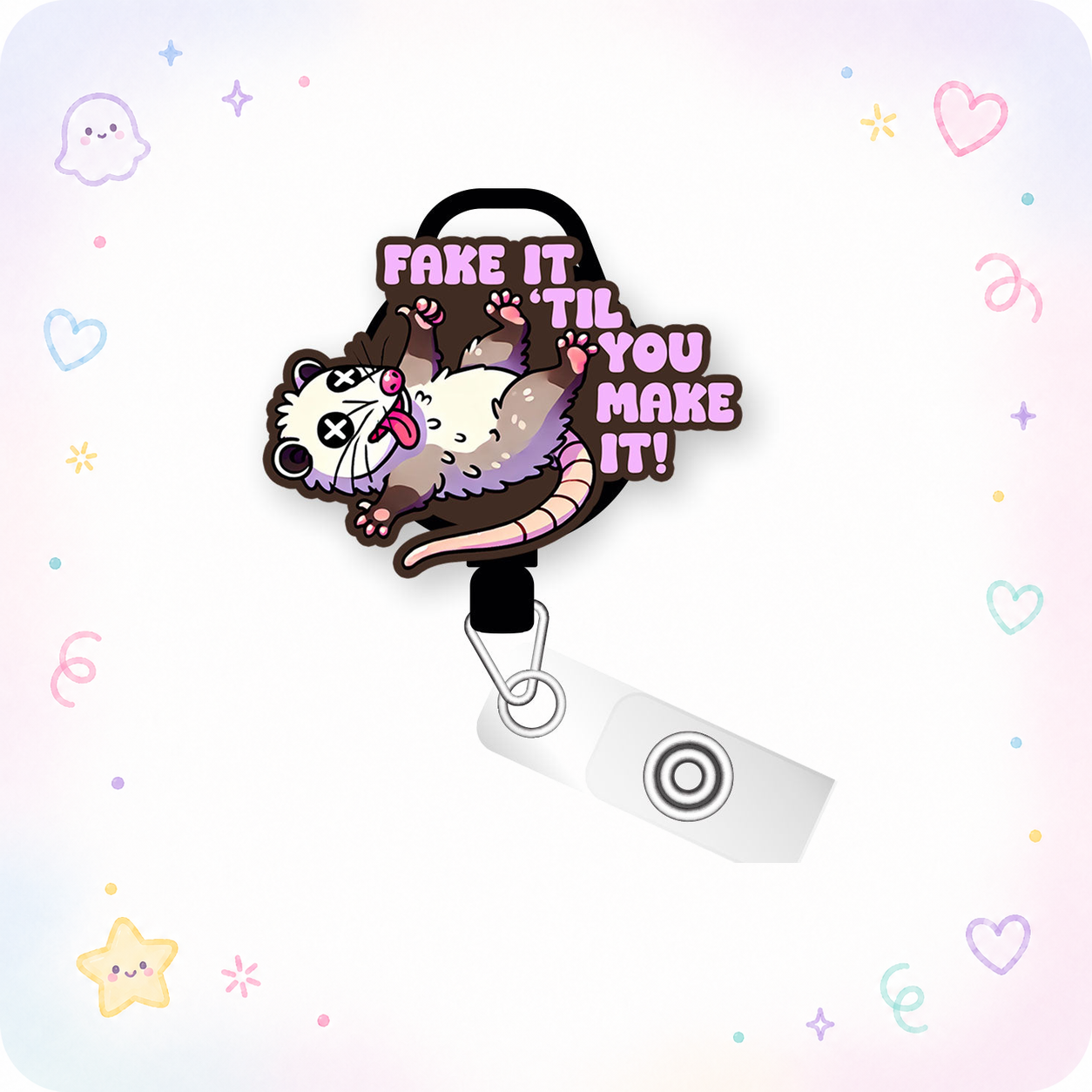 Fake It 'Til You Make It Pop Topper Swapfinity Retractable ID Badge Reel - - Topperswap
