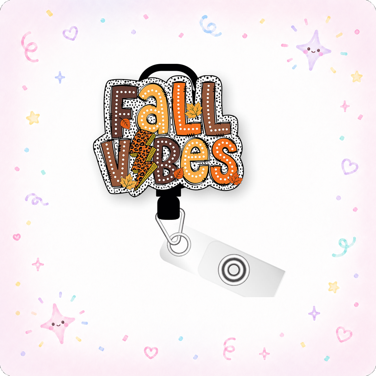 Fall Vibes Leopard Pop Topper Swapfinity Retractable ID Badge Reel - - Topperswap