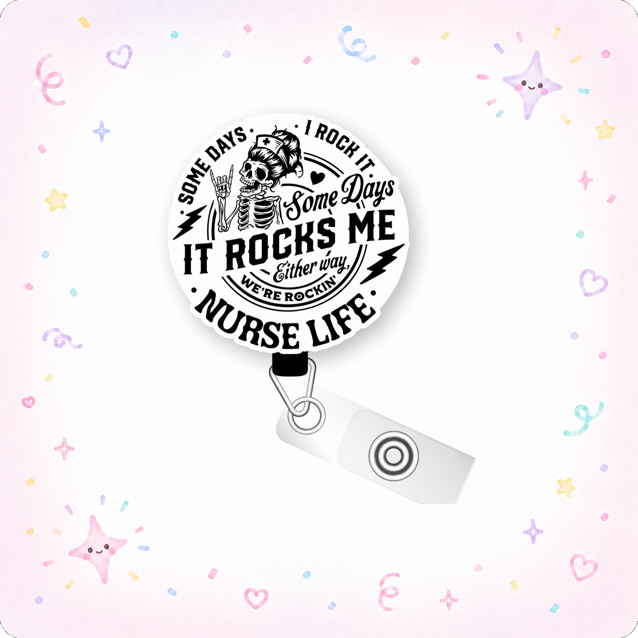 Rockin Nurse Life - Skeleton Pop Topper Swapfinity Retractable ID Badge Reel - - Topperswap