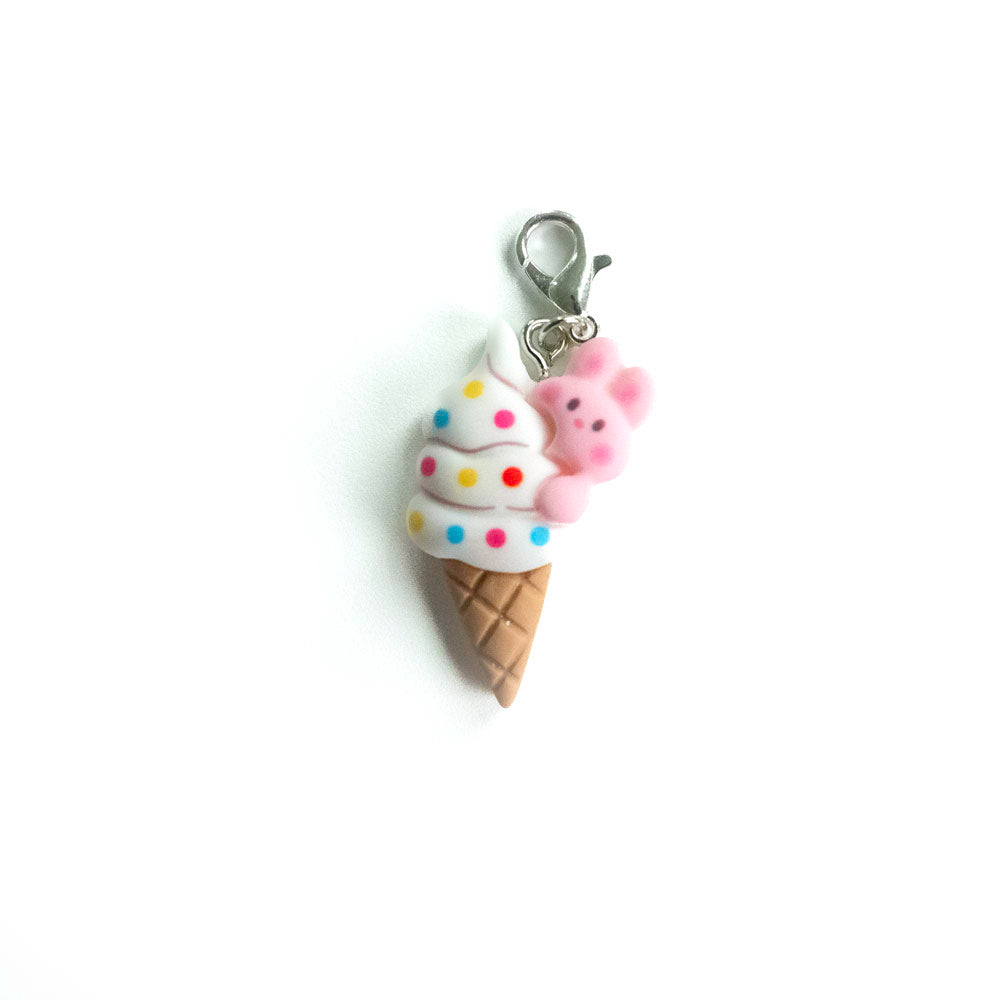Ice Cream Cone Peak-a-boo Bunny Badge Reel Add-on - - Topperswap