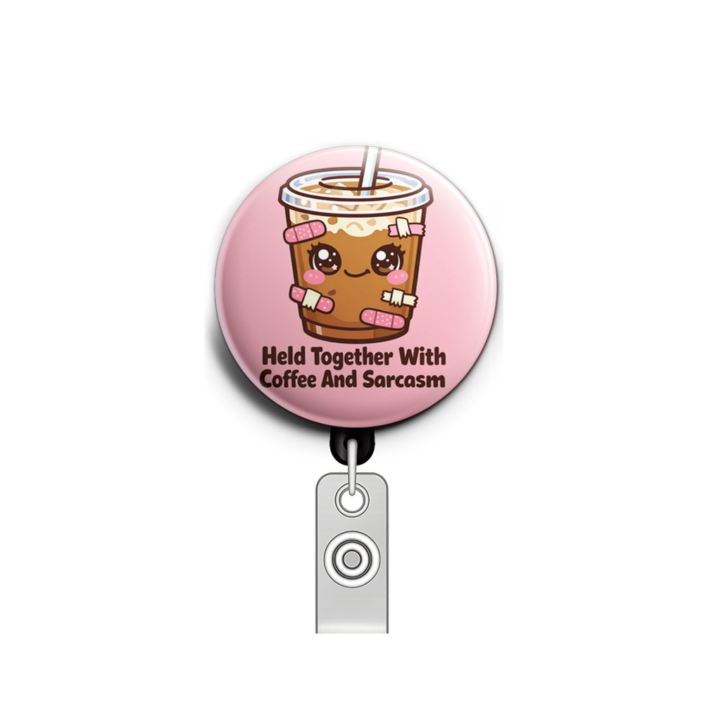 Held Together With Coffee And Sarcasm Swapfinity Retractable ID Badge Reel - - Topperswap