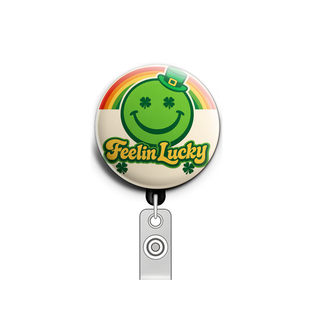 Groovy Feelin Lucky Smiley 🍀🌈 Swapfinity Retractable ID Badge Reel - - Topperswap